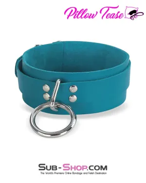 0166A      Leather Bondage Collar, Ocean Blue Color