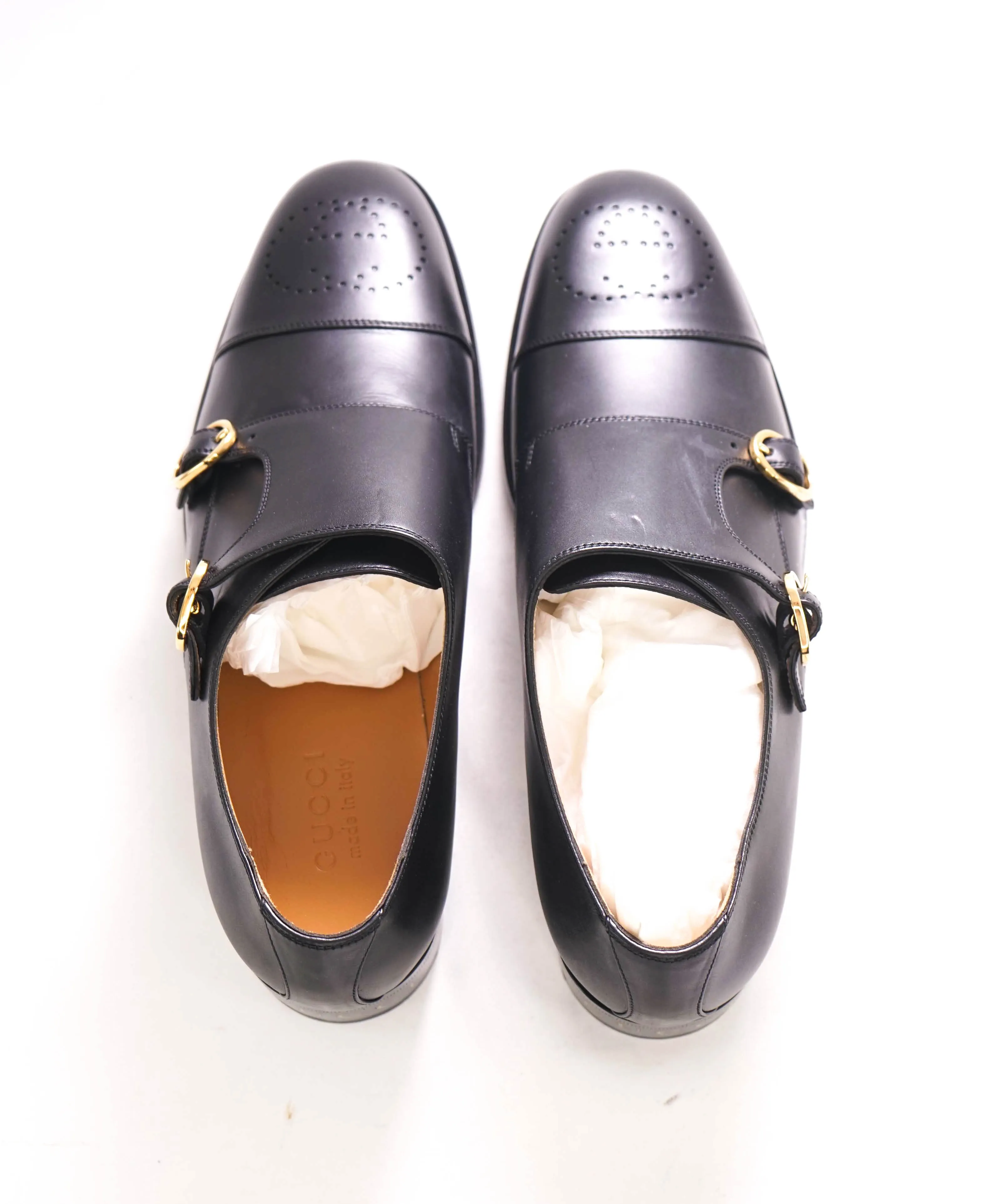 $1,190 GUCCI - GG Logo Brogue Cap Toe Monk Strap Loafers - 12 US (11.5G)