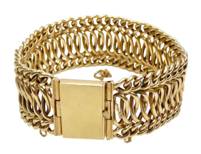 14k Yellow Gold 1950's Woven Chain Bracelet