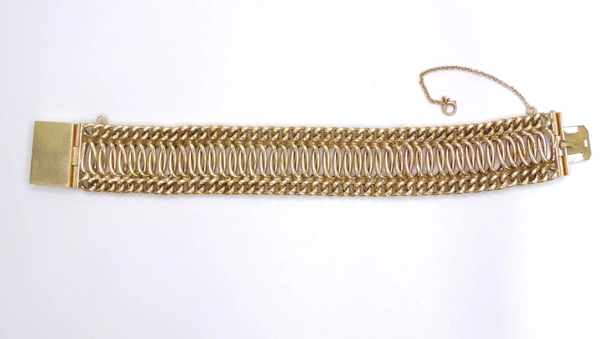 14k Yellow Gold 1950's Woven Chain Bracelet