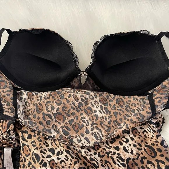 34D VS Victoria’s Secret Satin Leopard Dress Sexy Chemise Lingerie slip