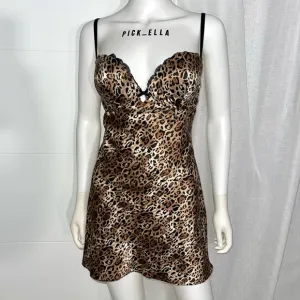 34D VS Victoria’s Secret Satin Leopard Dress Sexy Chemise Lingerie slip
