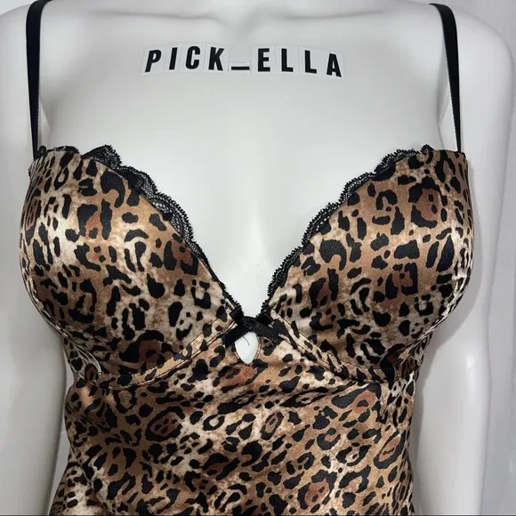 34D VS Victoria’s Secret Satin Leopard Dress Sexy Chemise Lingerie slip