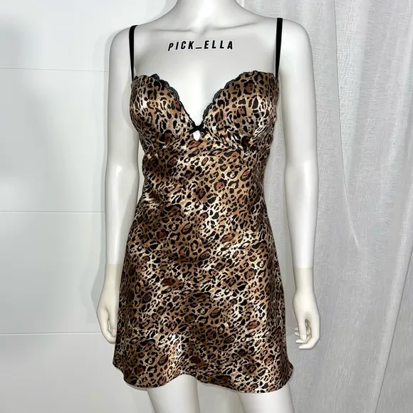 34D VS Victoria’s Secret Satin Leopard Dress Sexy Chemise Lingerie slip