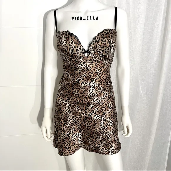34D VS Victoria’s Secret Satin Leopard Dress Sexy Chemise Lingerie slip