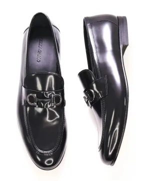$850 SALVATORE FERRAGAMO - “GIN 4" Gancini Bit Loafer Black Leather - 13 US