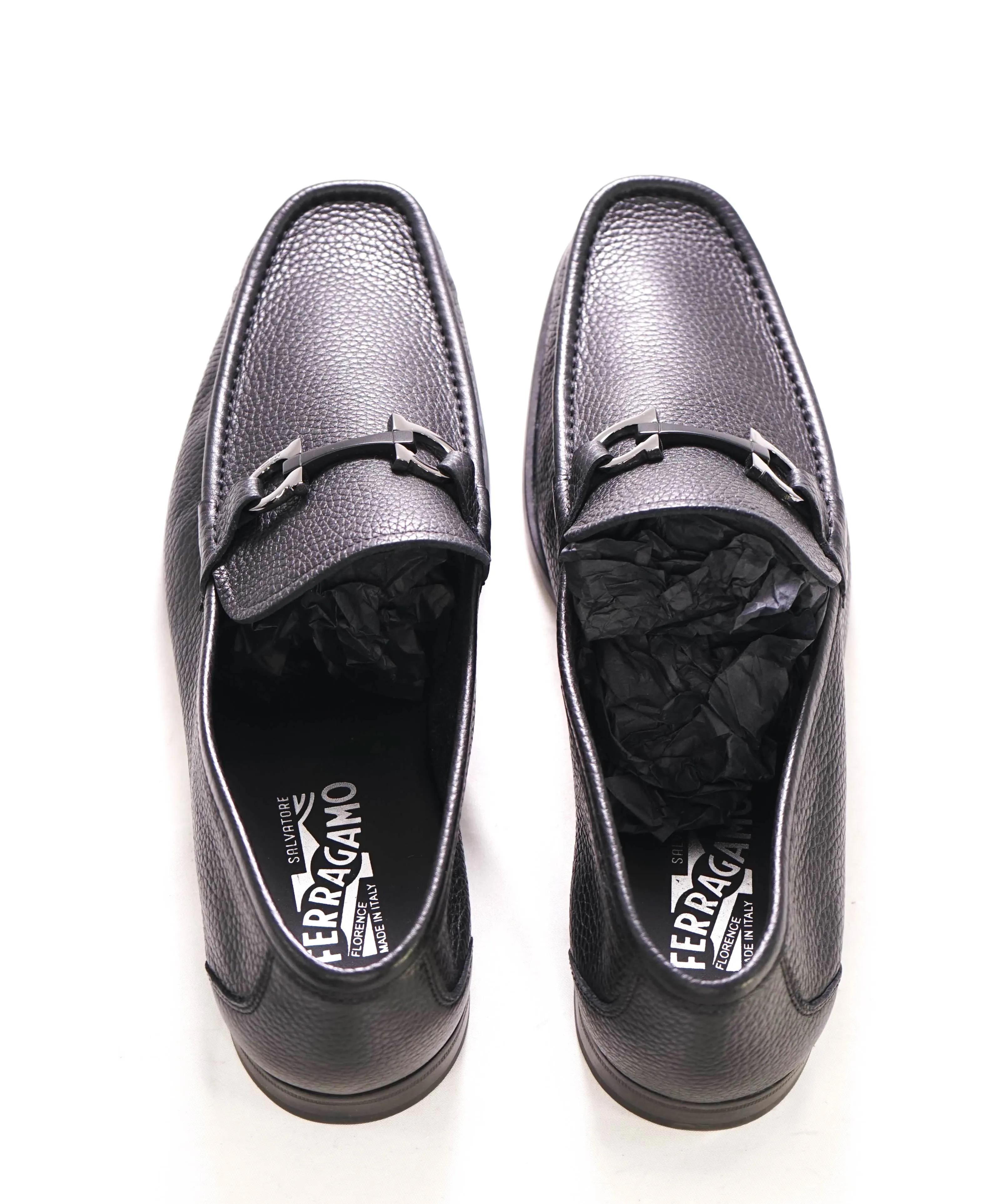 $850 SALVATORE FERRAGAMO - “GRANDIOSO" Gancini Bit Loafer Black Leather - 12 EE