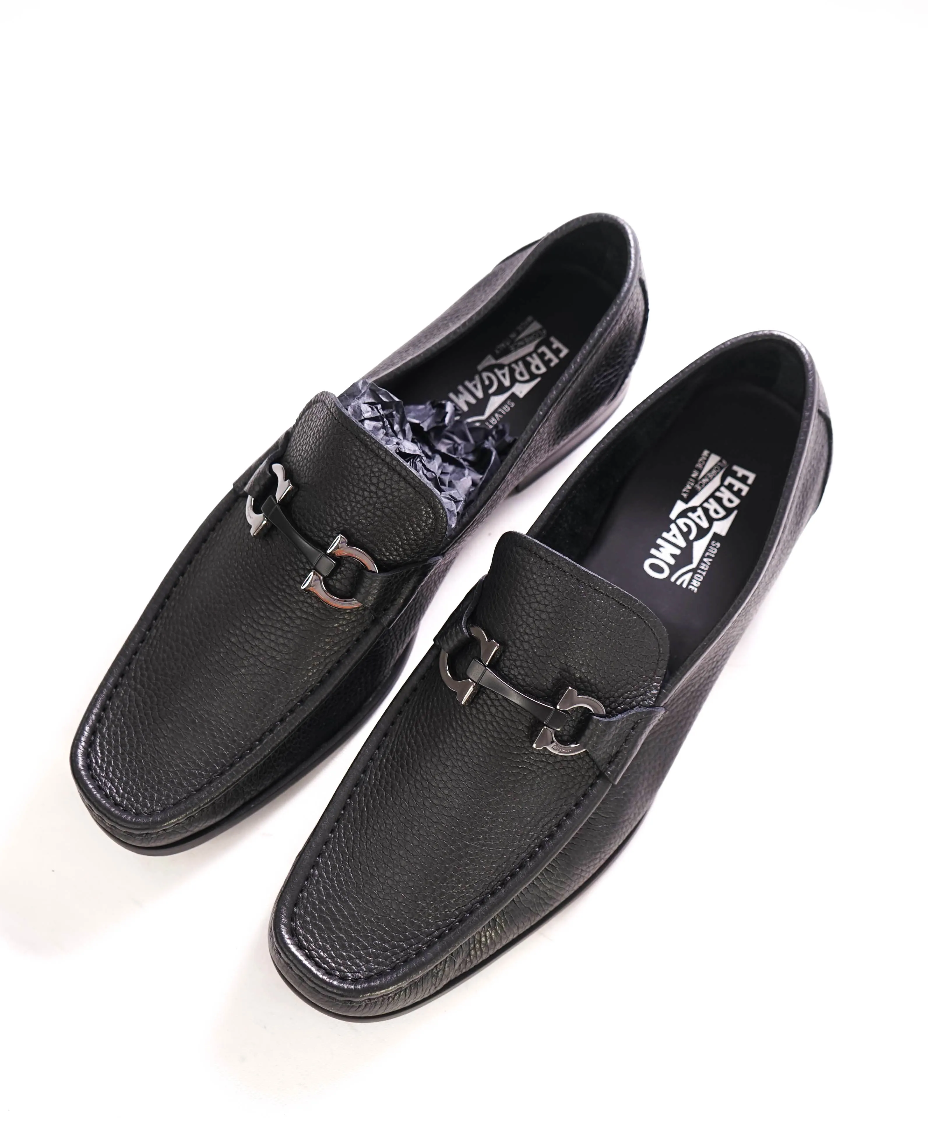 $850 SALVATORE FERRAGAMO - “GRANDIOSO" Gancini Bit Loafer Black Leather - 12 EE