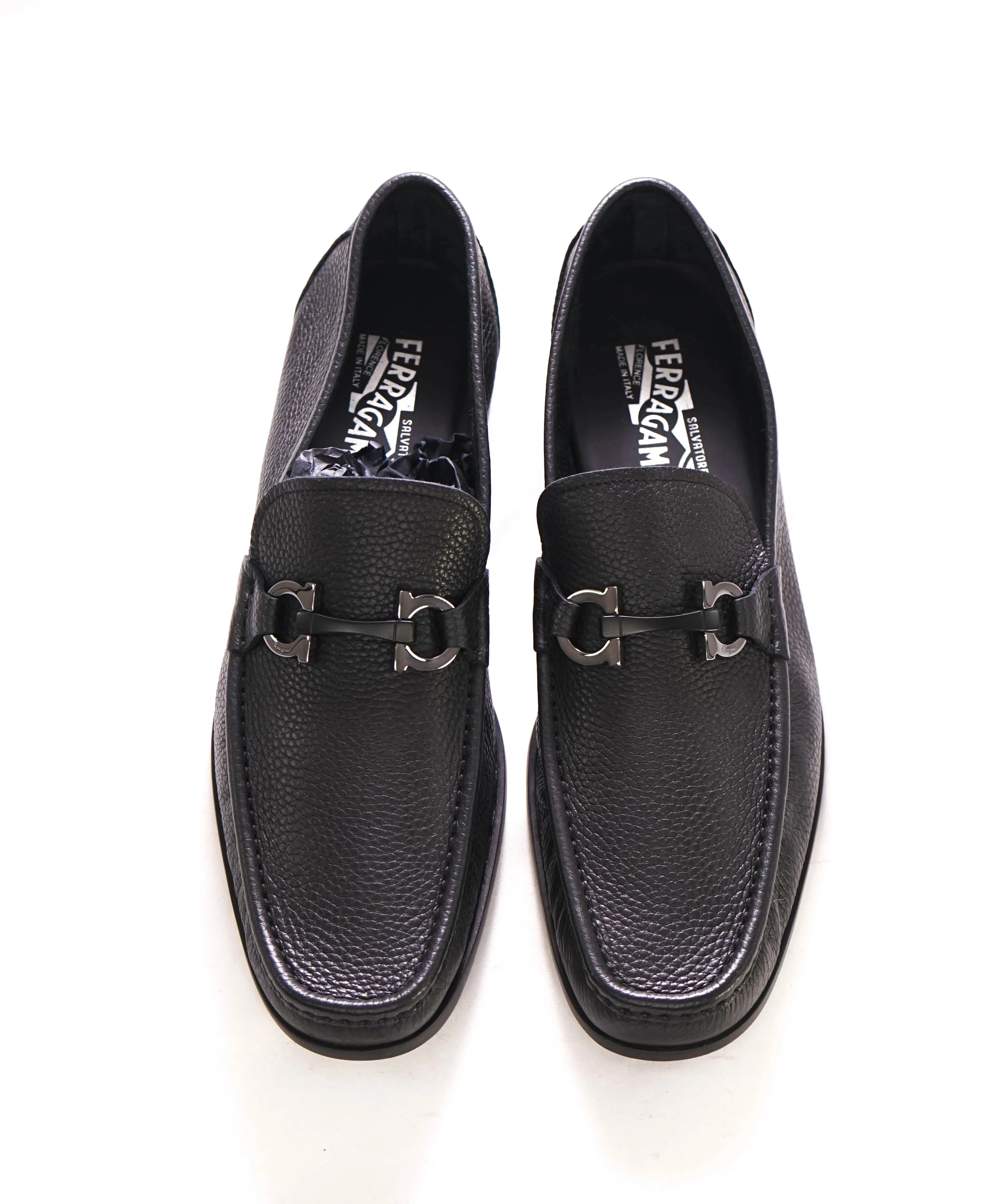 $850 SALVATORE FERRAGAMO - “GRANDIOSO" Gancini Bit Loafer Black Leather - 12 EE