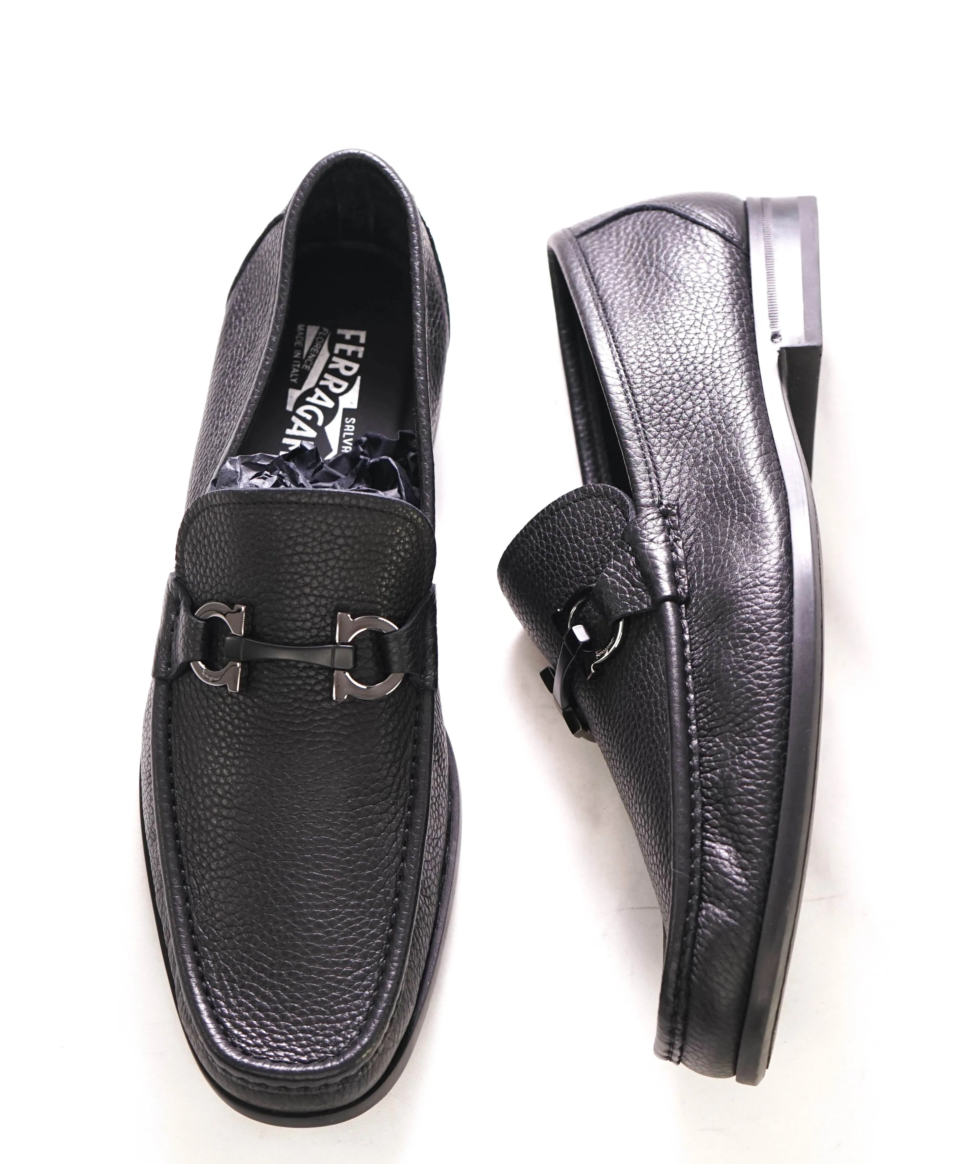 $850 SALVATORE FERRAGAMO - “GRANDIOSO" Gancini Bit Loafer Black Leather - 12 EE