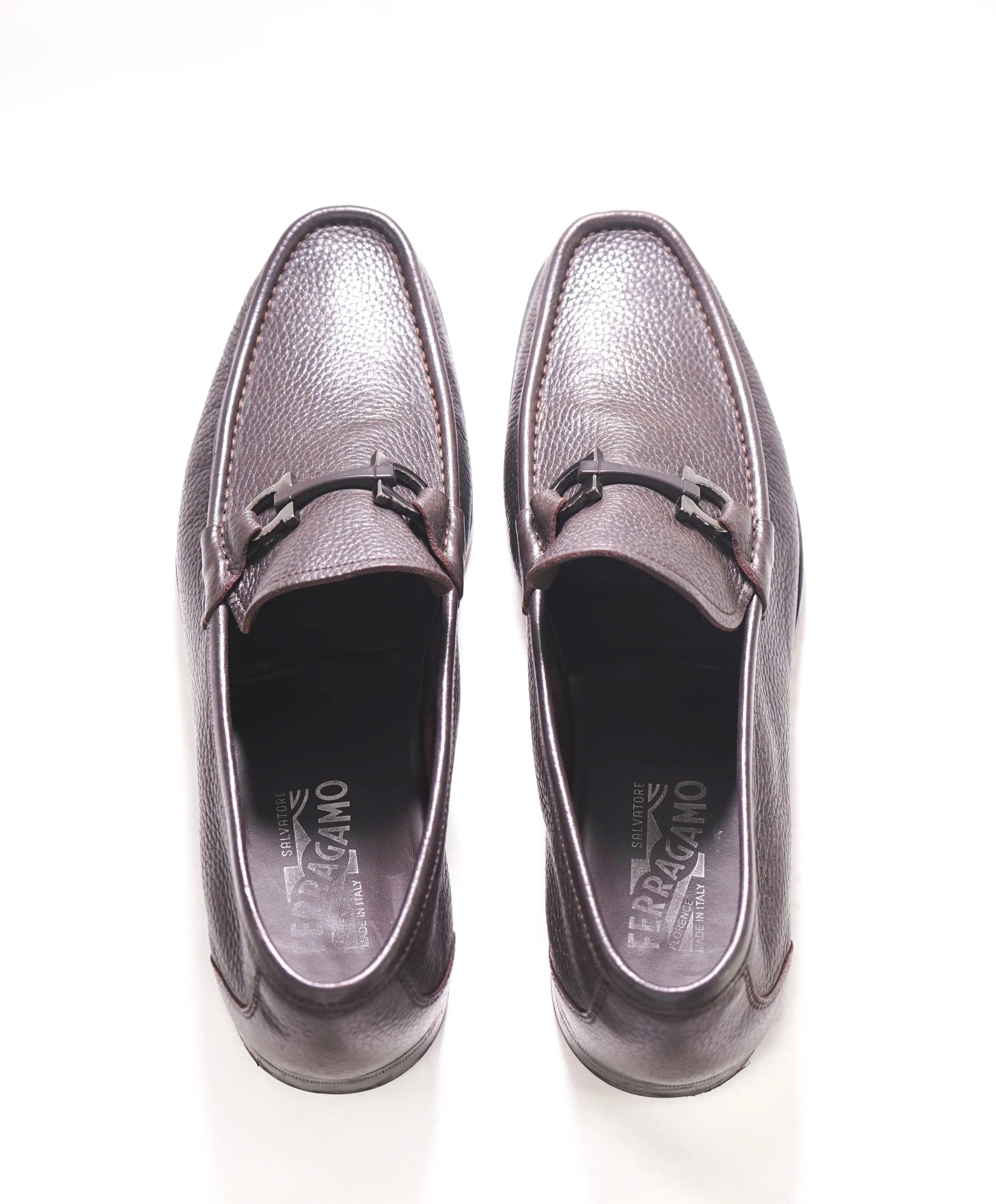 $850 SALVATORE FERRAGAMO - “GRANDIOSO" Gancini Bit Loafer Brown Leather - 12 D