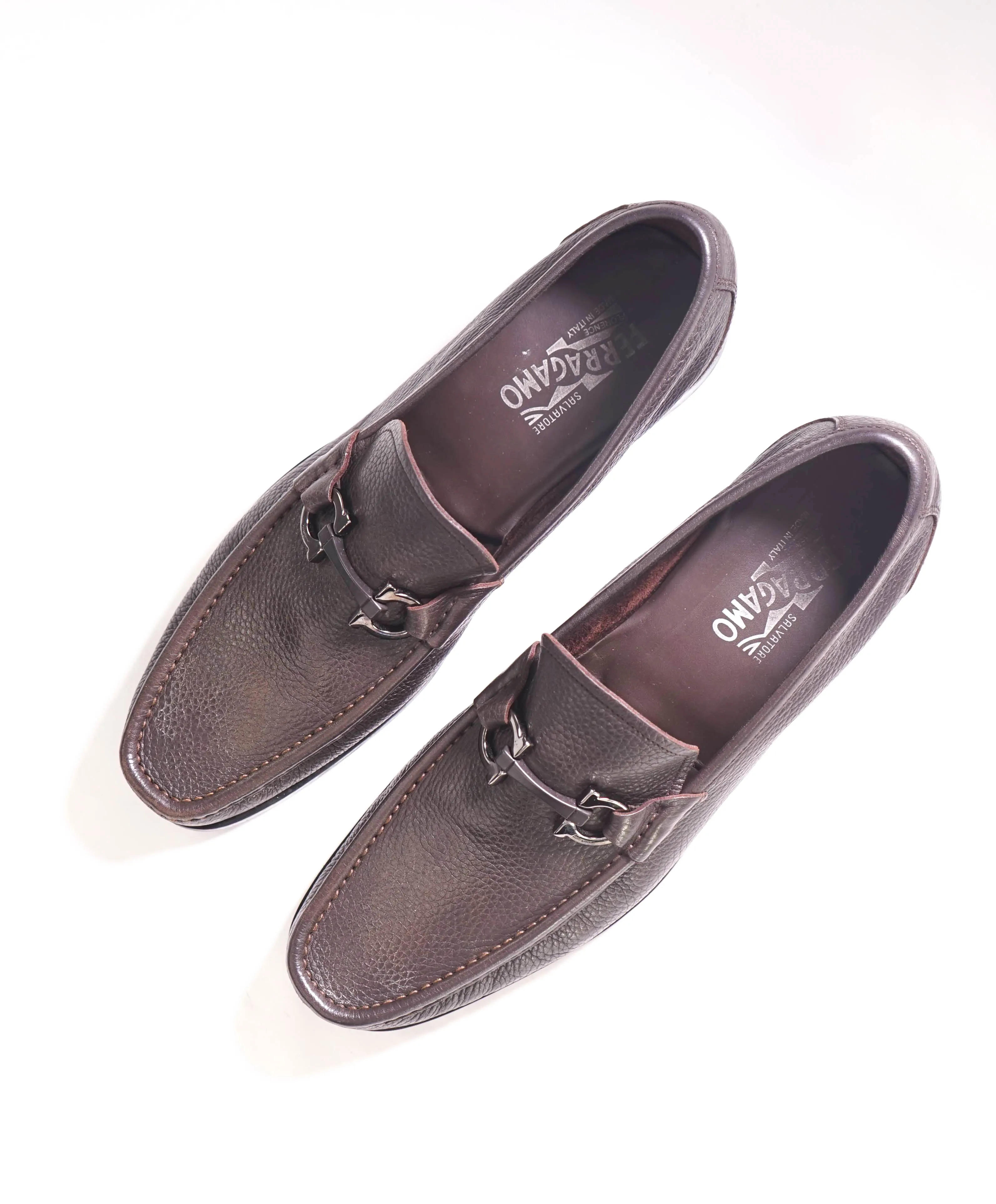$850 SALVATORE FERRAGAMO - “GRANDIOSO" Gancini Bit Loafer Brown Leather - 12 D