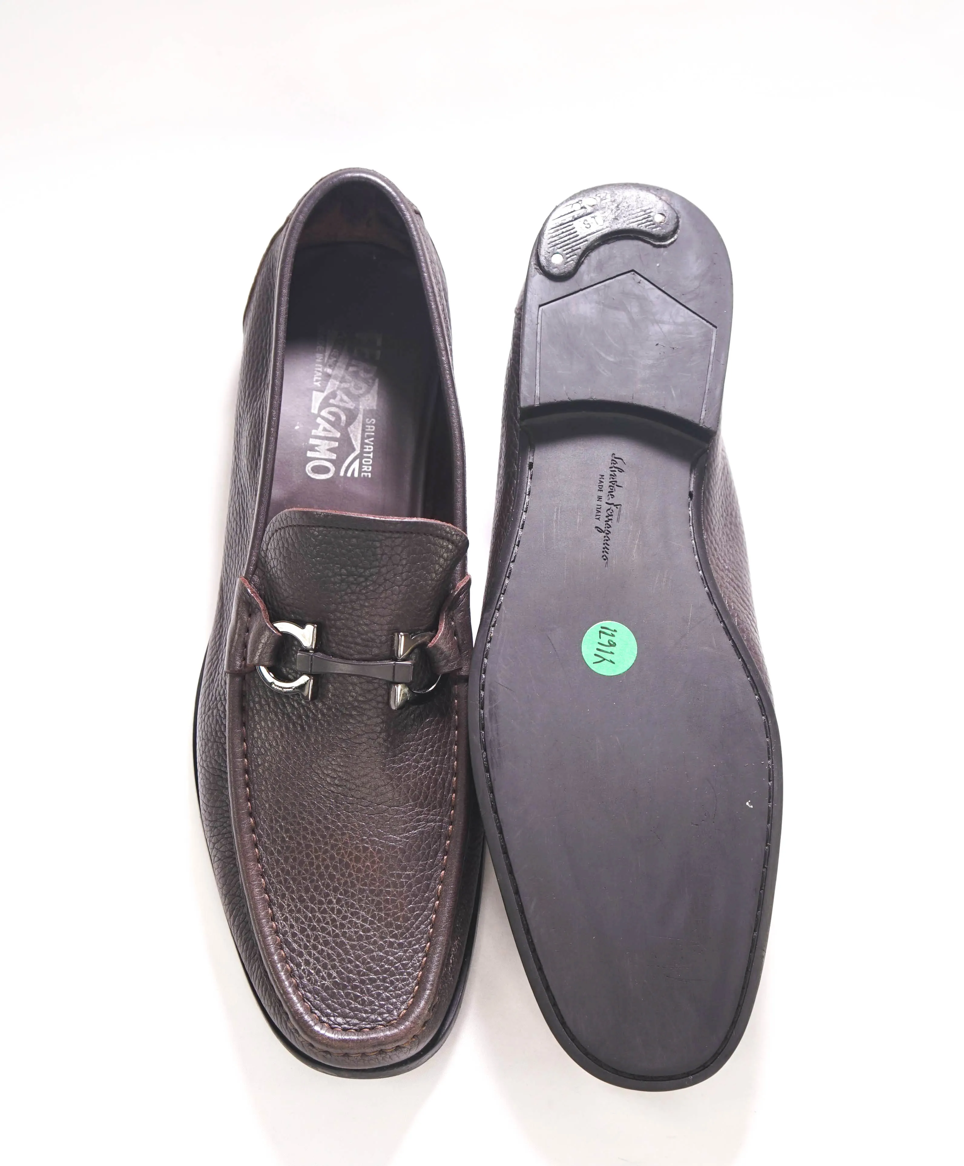 $850 SALVATORE FERRAGAMO - “GRANDIOSO" Gancini Bit Loafer Brown Leather - 12 D