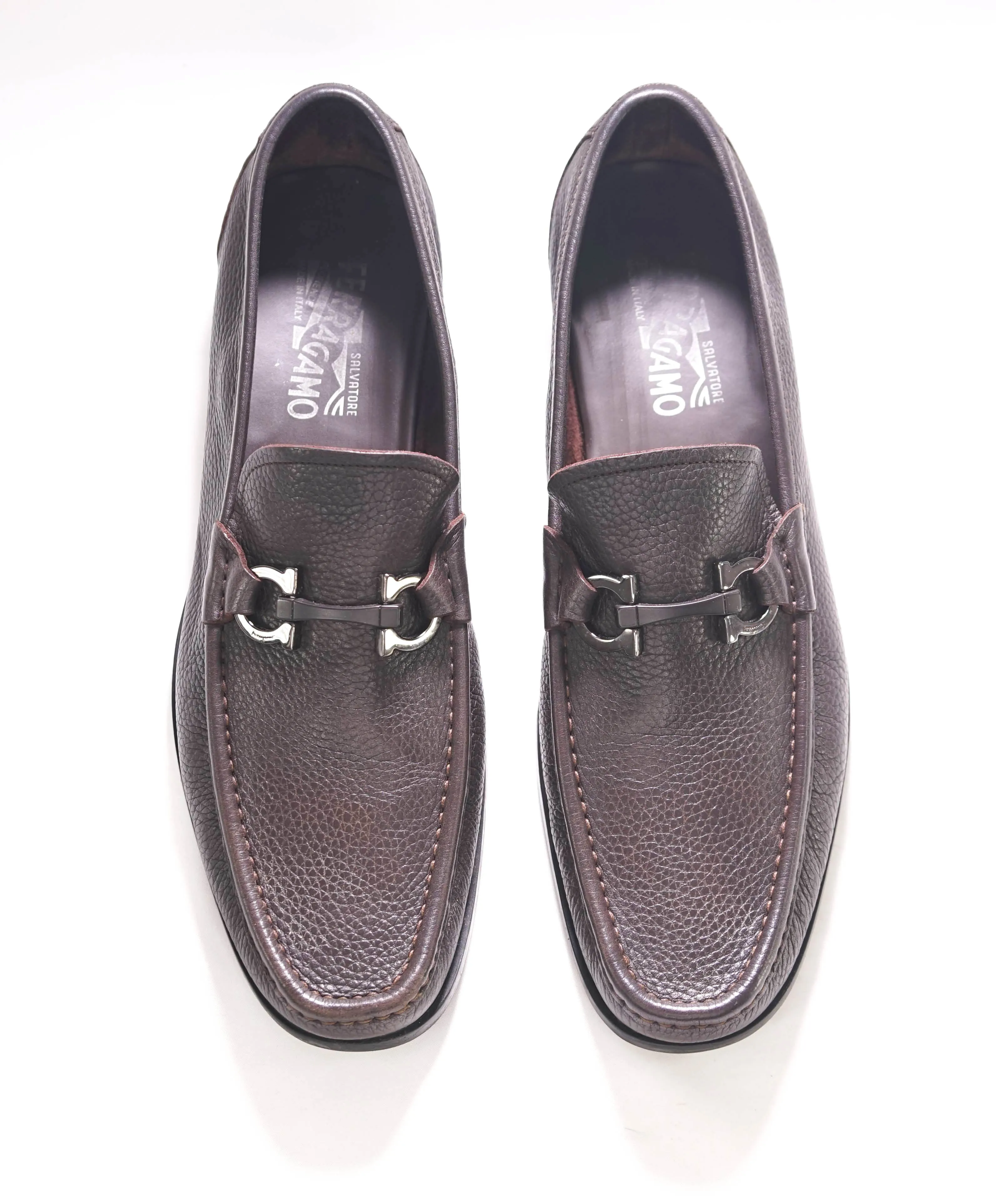 $850 SALVATORE FERRAGAMO - “GRANDIOSO" Gancini Bit Loafer Brown Leather - 12 D