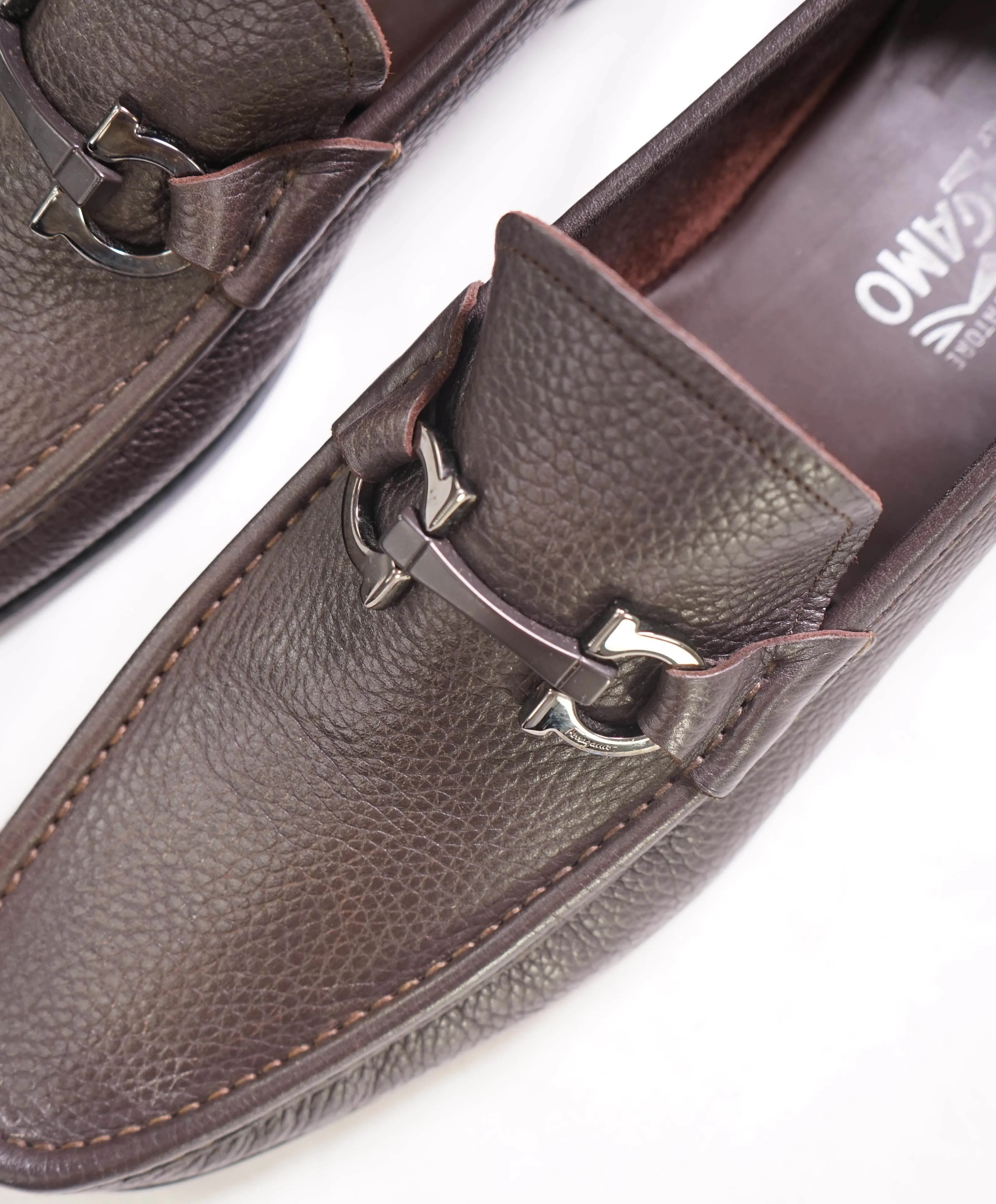 $850 SALVATORE FERRAGAMO - “GRANDIOSO" Gancini Bit Loafer Brown Leather - 12 D