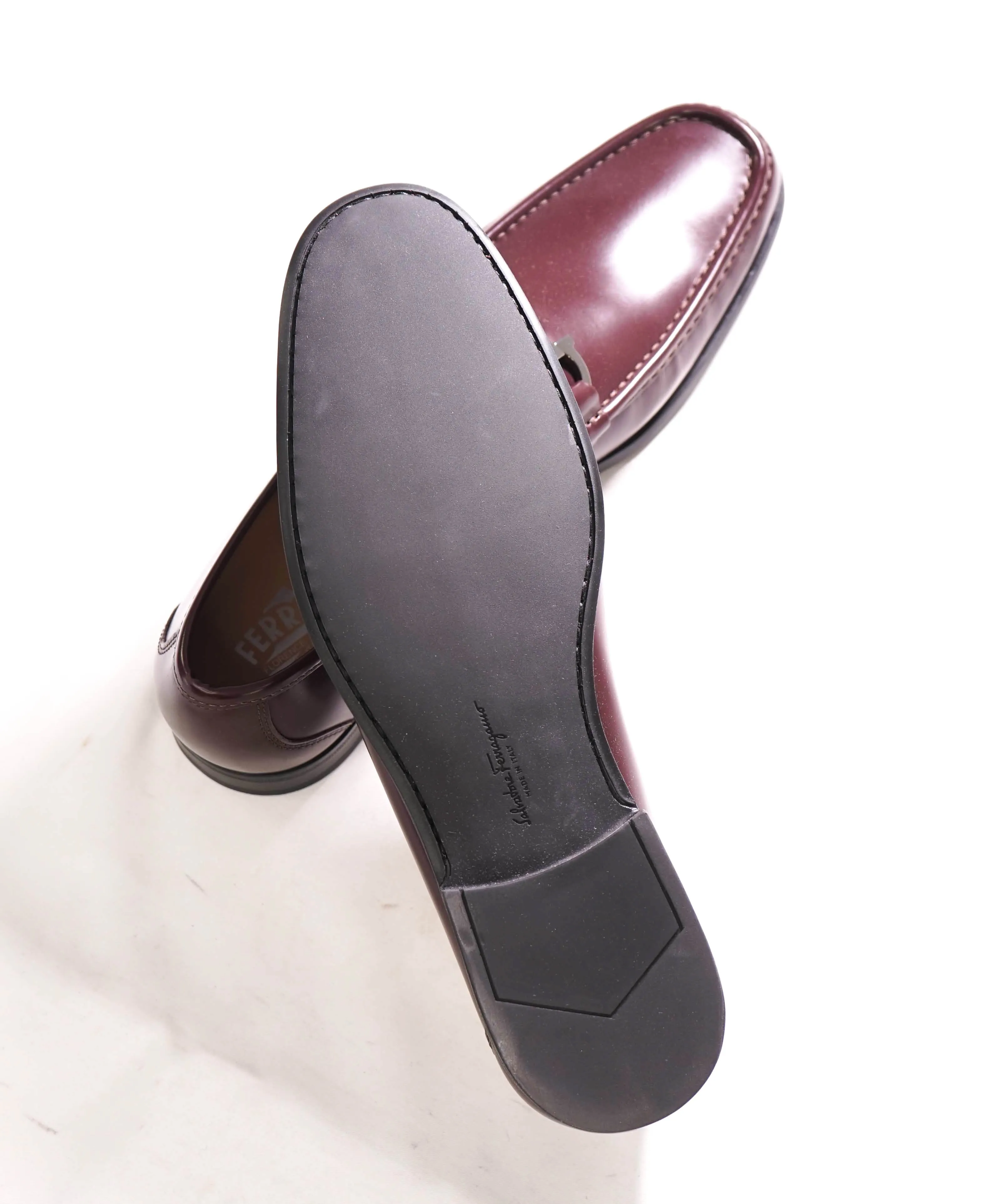 $850 SALVATORE FERRAGAMO -“GRANDIOSO" Gancini Loafer Cherry Brown Leather - 13 D