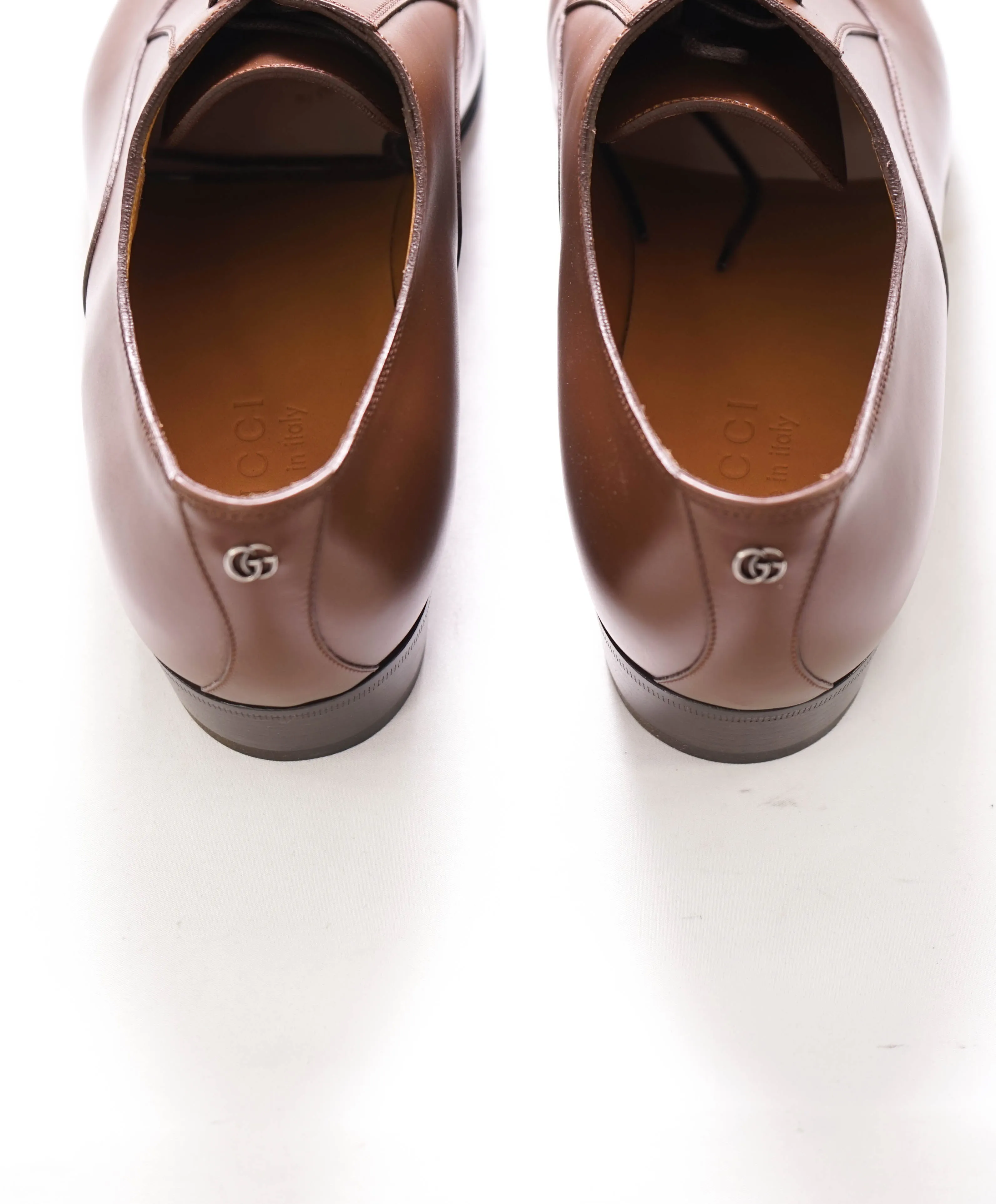 $890 GUCCI - "ADEL" Brown Logo Heel Oxford - 10US (9.5G)