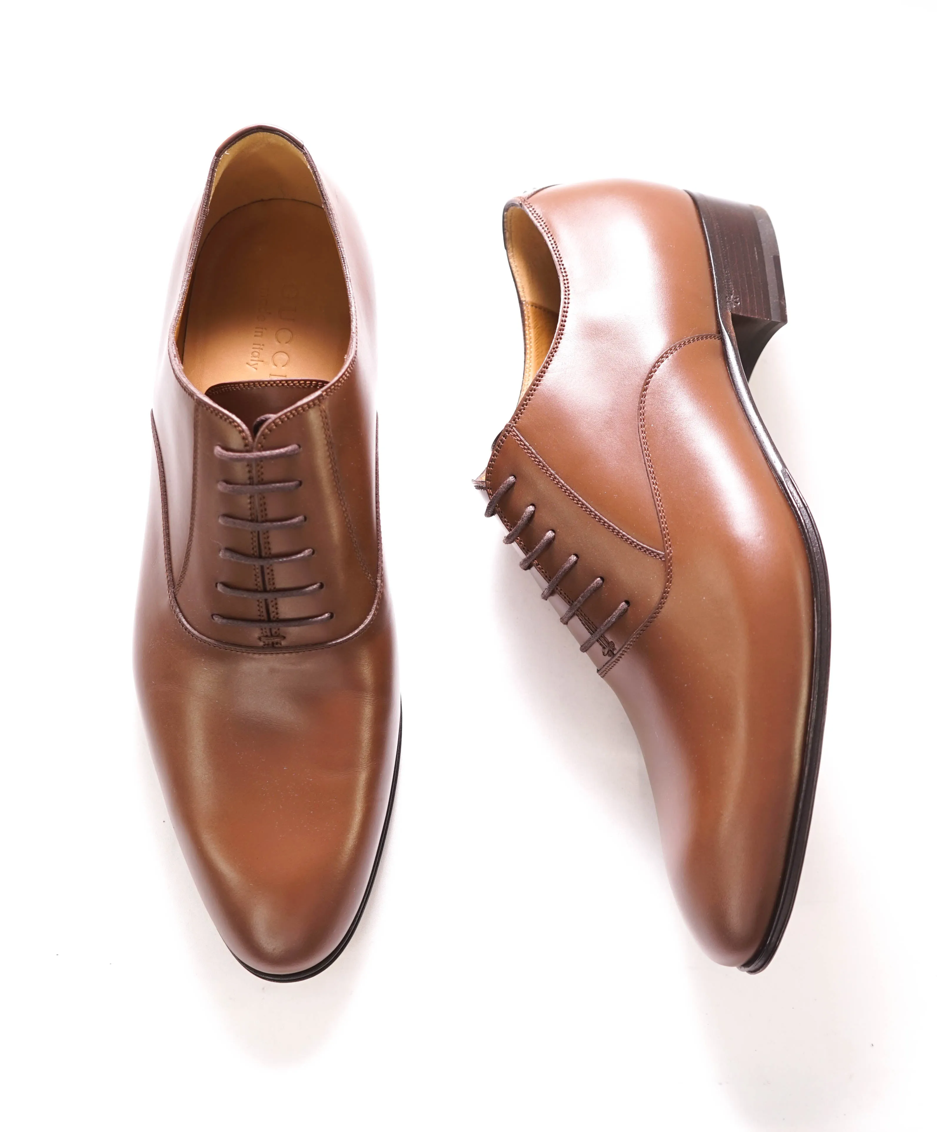 $890 GUCCI - "ADEL" Brown Logo Heel Oxford - 10US (9.5G)