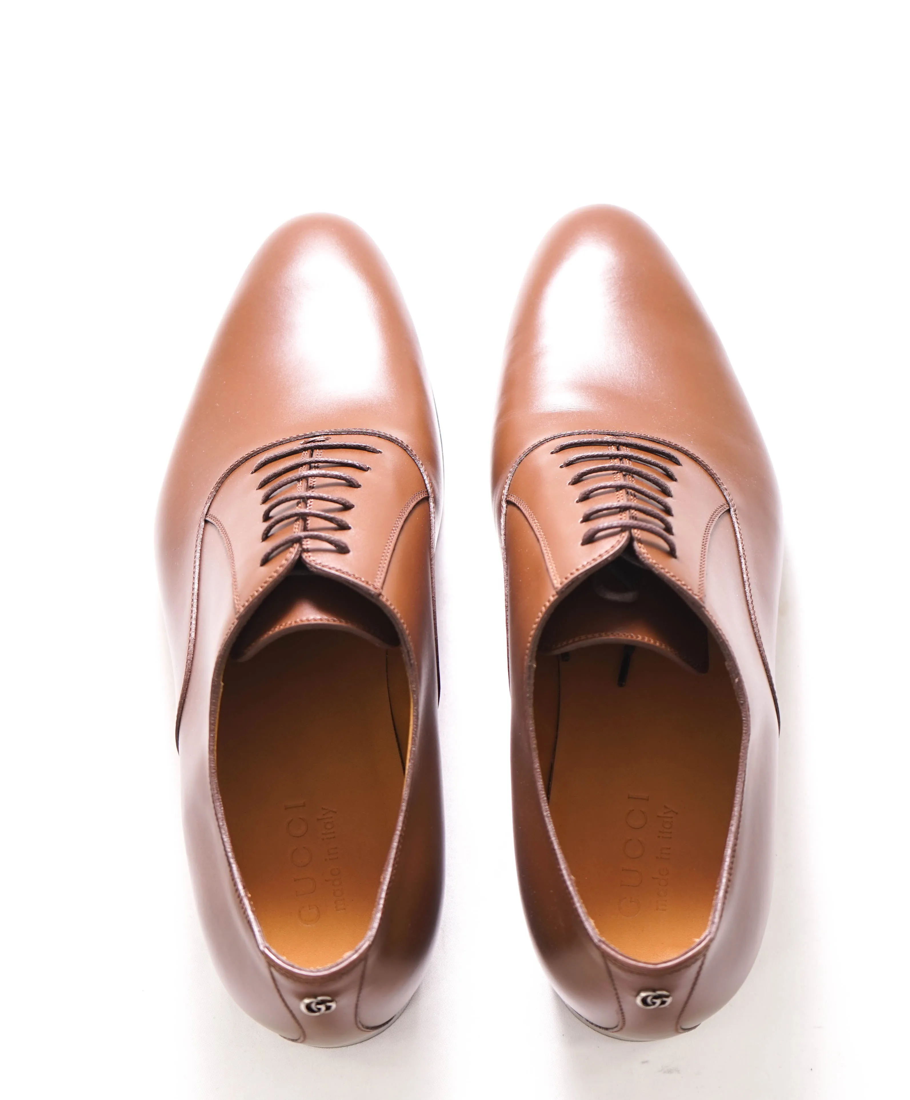$890 GUCCI - "ADEL" Brown Logo Heel Oxford - 10US (9.5G)