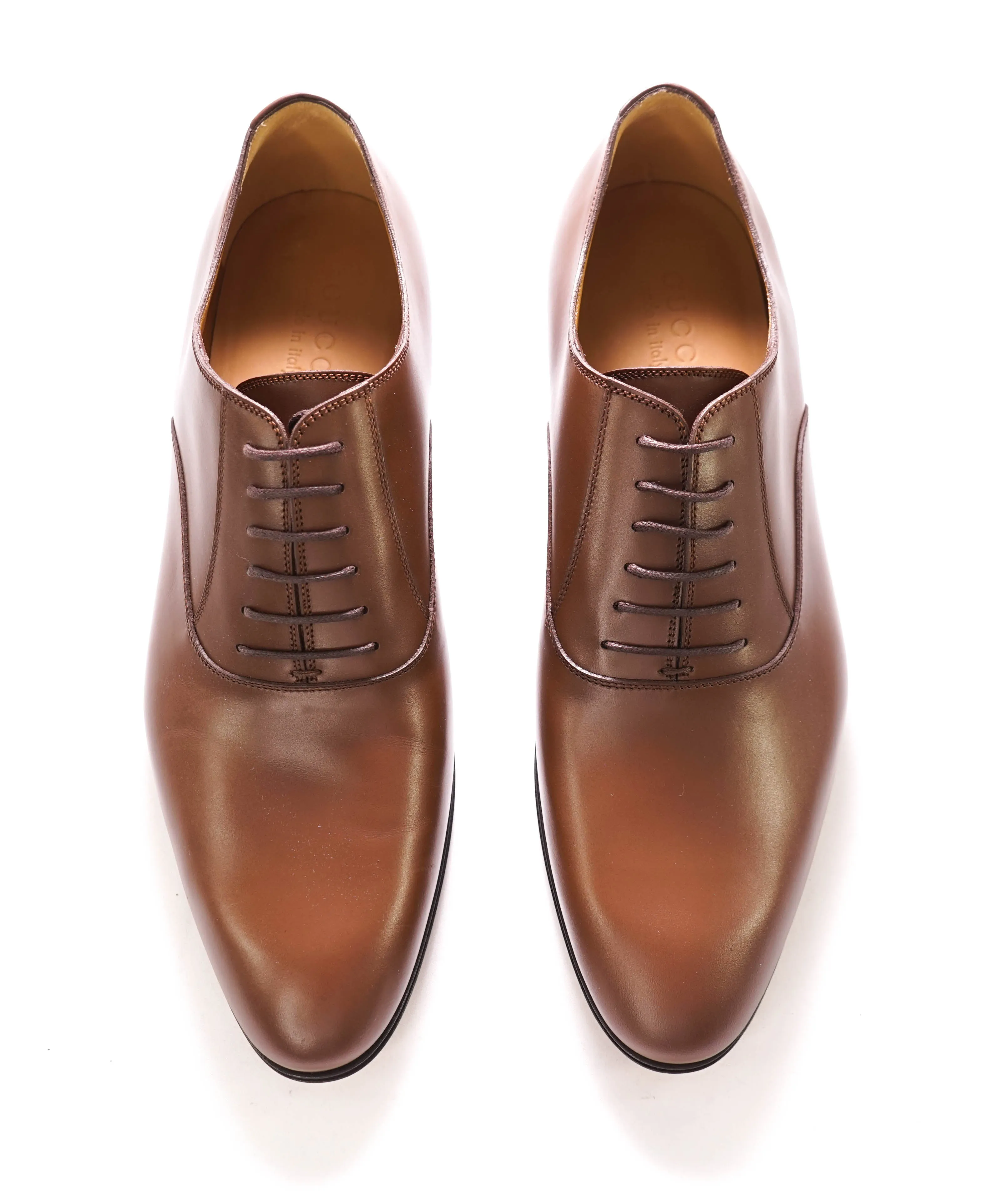 $890 GUCCI - "ADEL" Brown Logo Heel Oxford - 10US (9.5G)