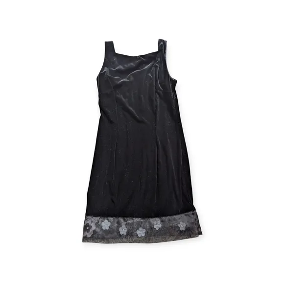 90s Vintage Black Velvet Mini Dress Square Neck Dark Fairy whimsigoth Fran Fine