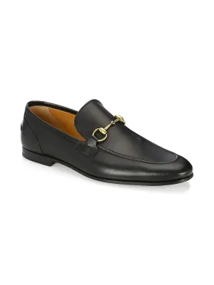 $920 GUCCI - "JORDAAN" Black/Gold ICONIC Horsebit Leather Loafers - 7.5US (7G)