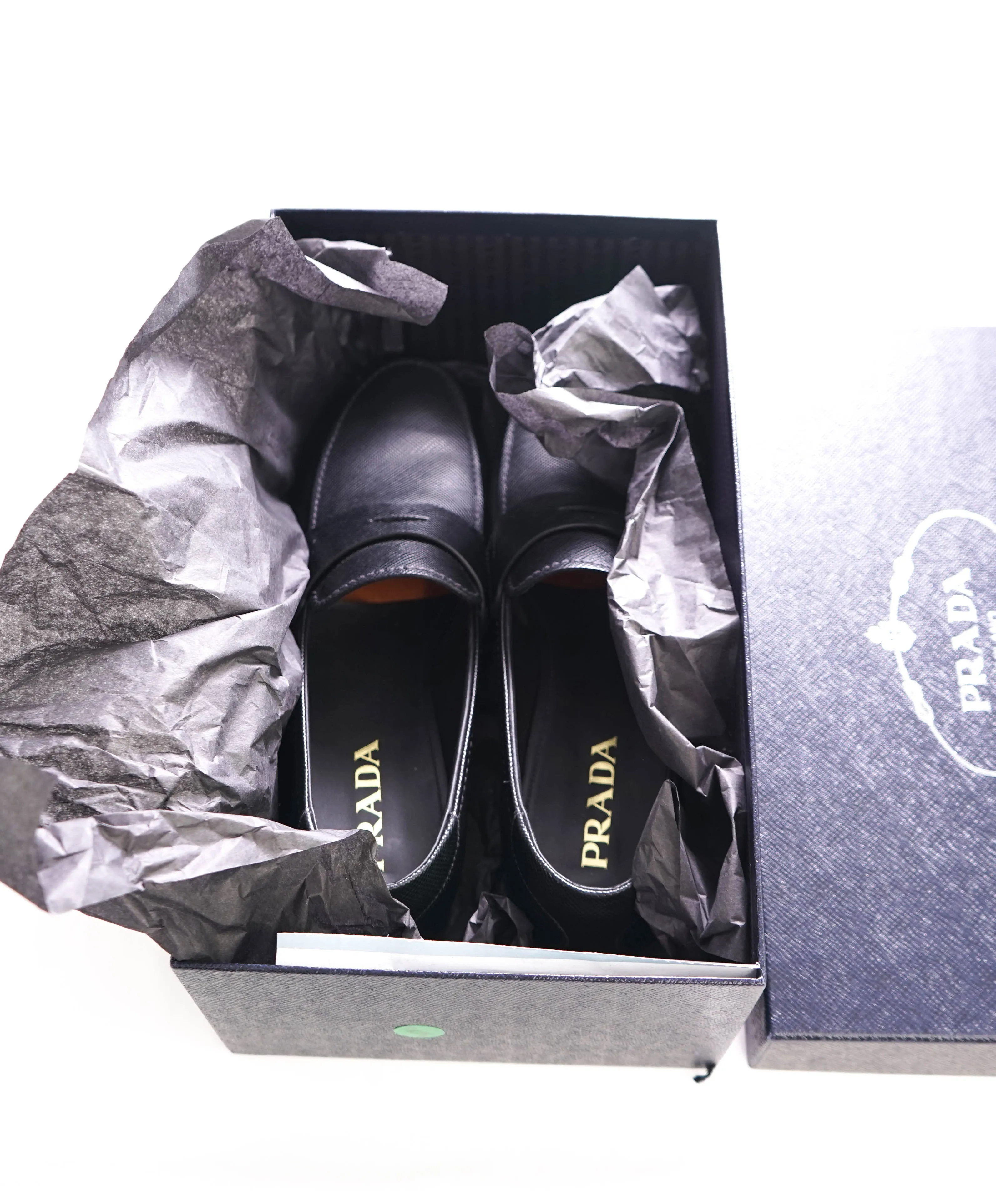 $950 PRADA - Black Saffiano Leather Penny Loafers - 10.5US (9.5 Prada)