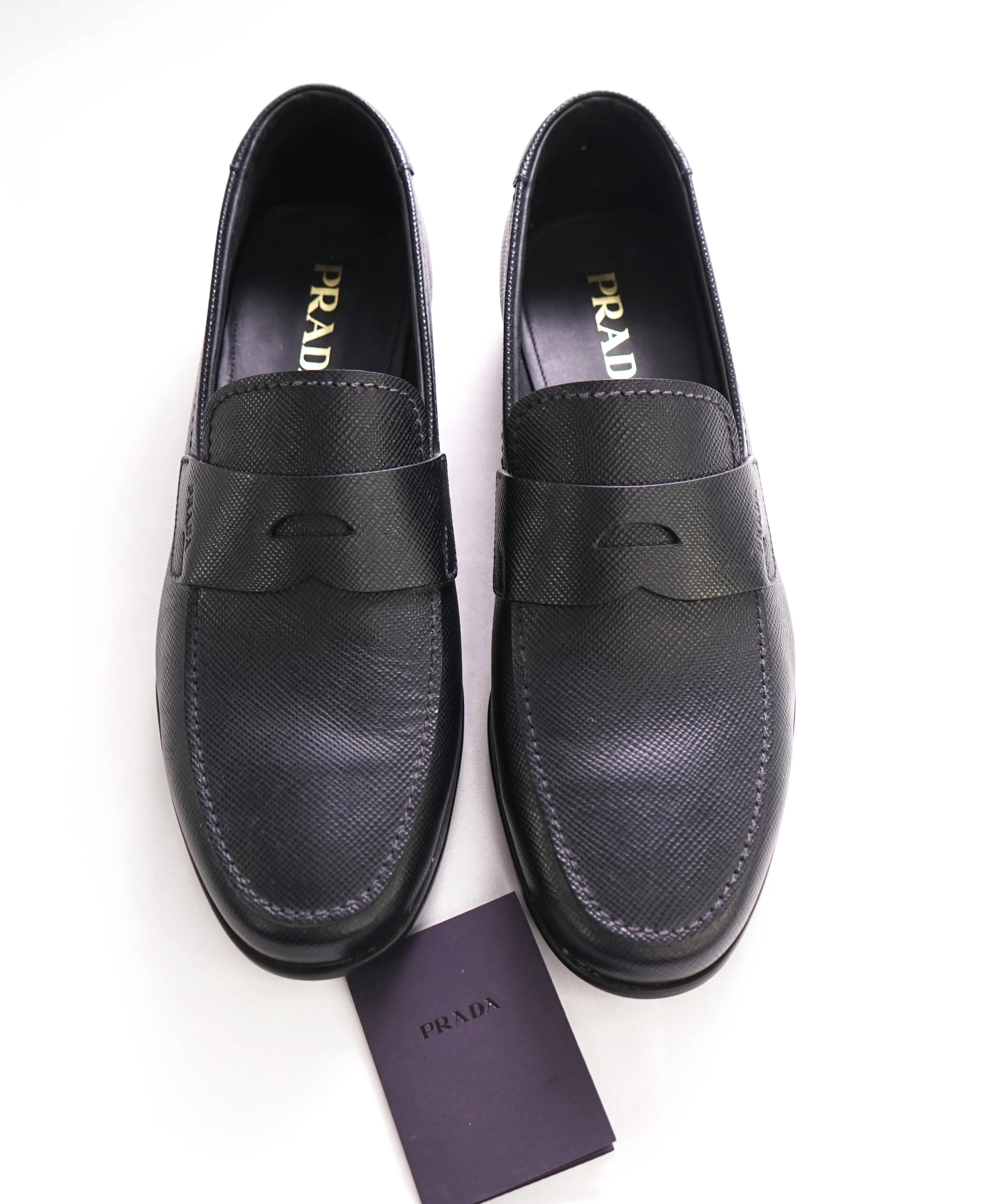 $950 PRADA - Black Saffiano Leather Penny Loafers - 10.5US (9.5 Prada)