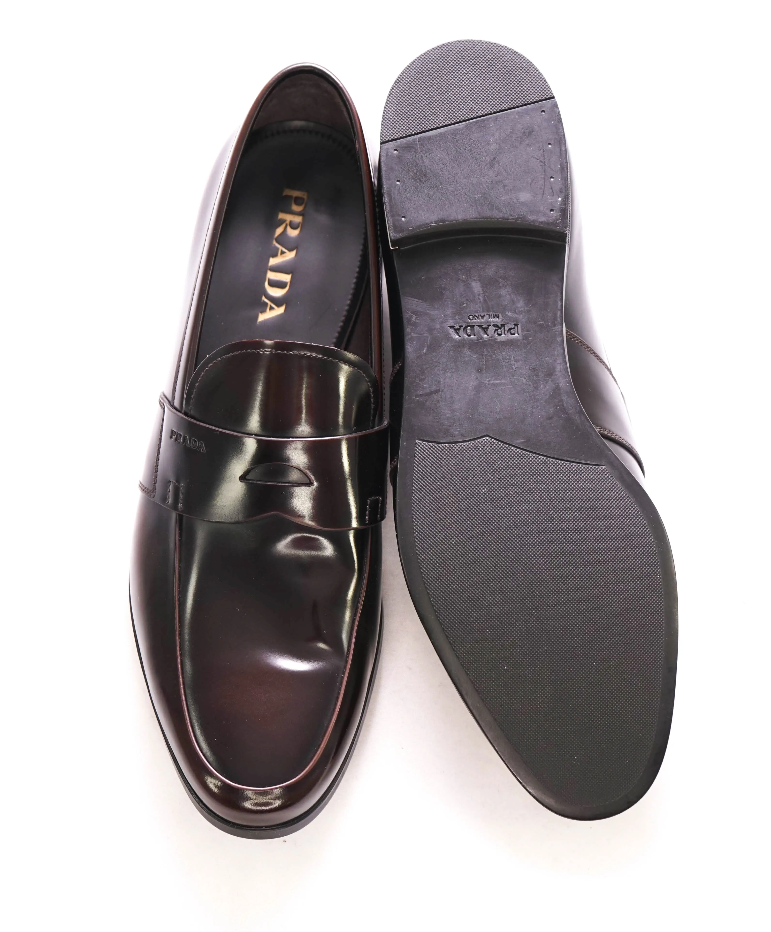 $950 PRADA - Brown Spazzolato Leather Penny Loafers - 10.5US (9.5 Prada)
