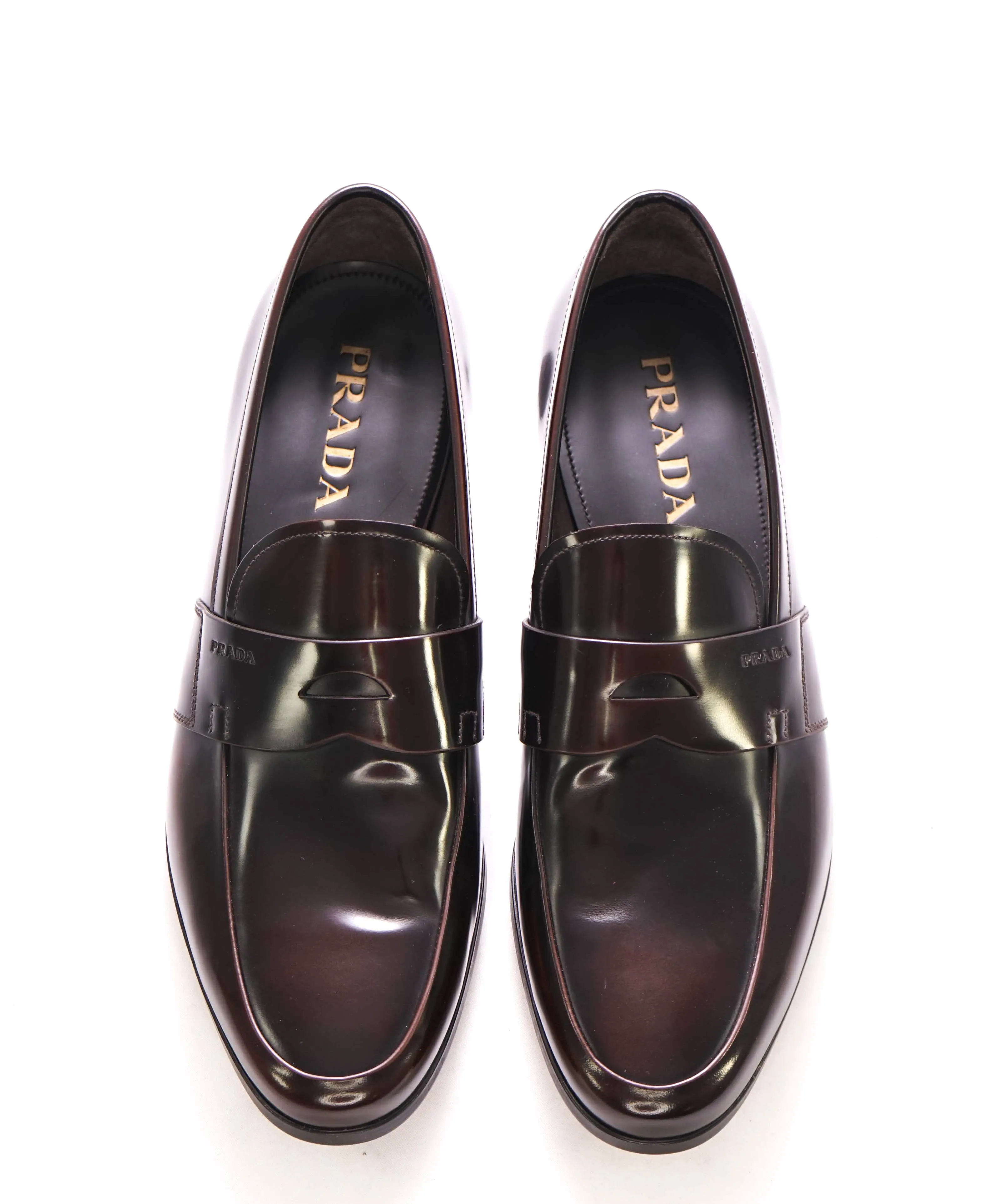 $950 PRADA - Brown Spazzolato Leather Penny Loafers - 10.5US (9.5 Prada)