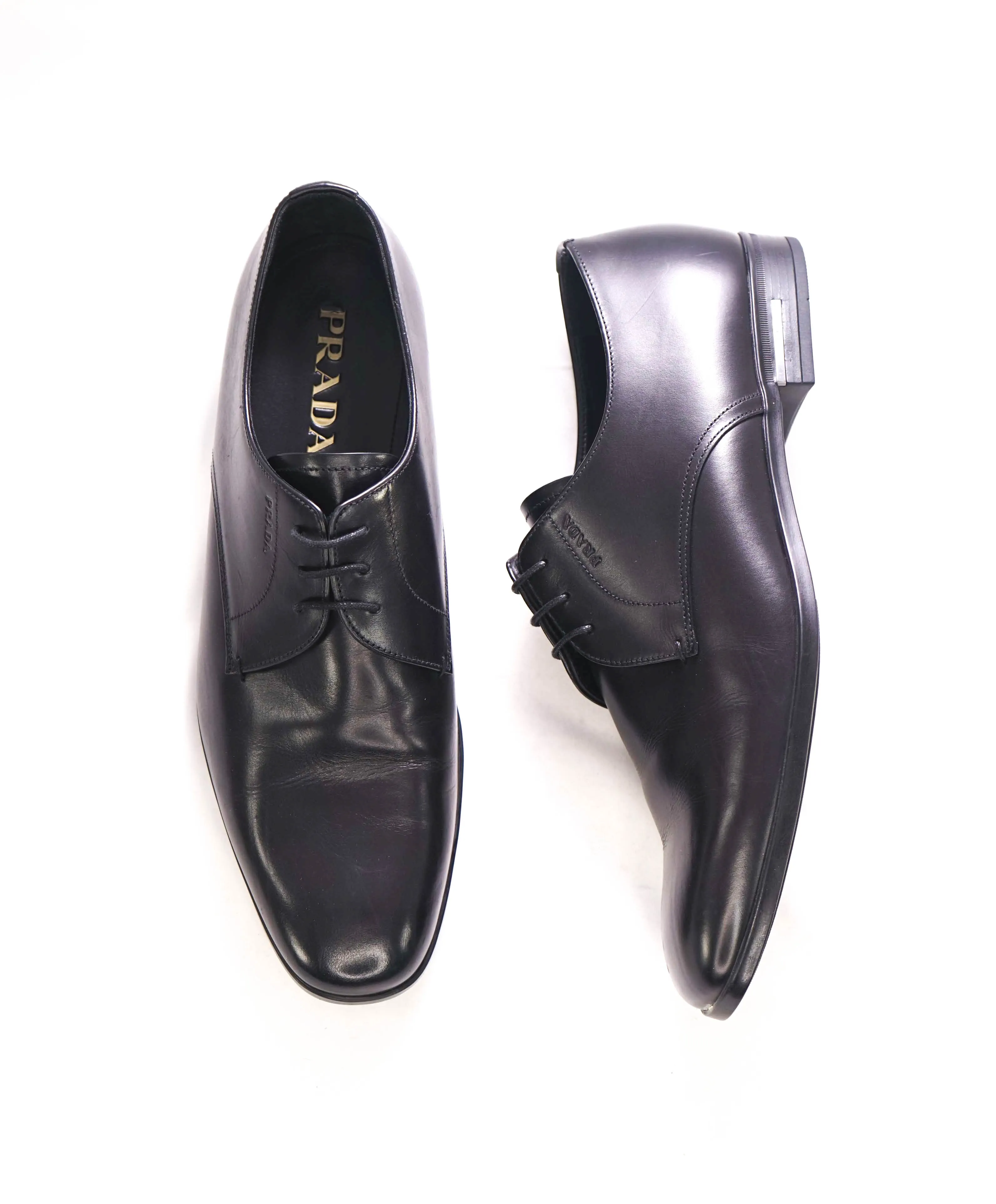 $980 PRADA - Leather Cap Toe "CALZATURE" Oxfords W Logo Inset Heel - 10 US