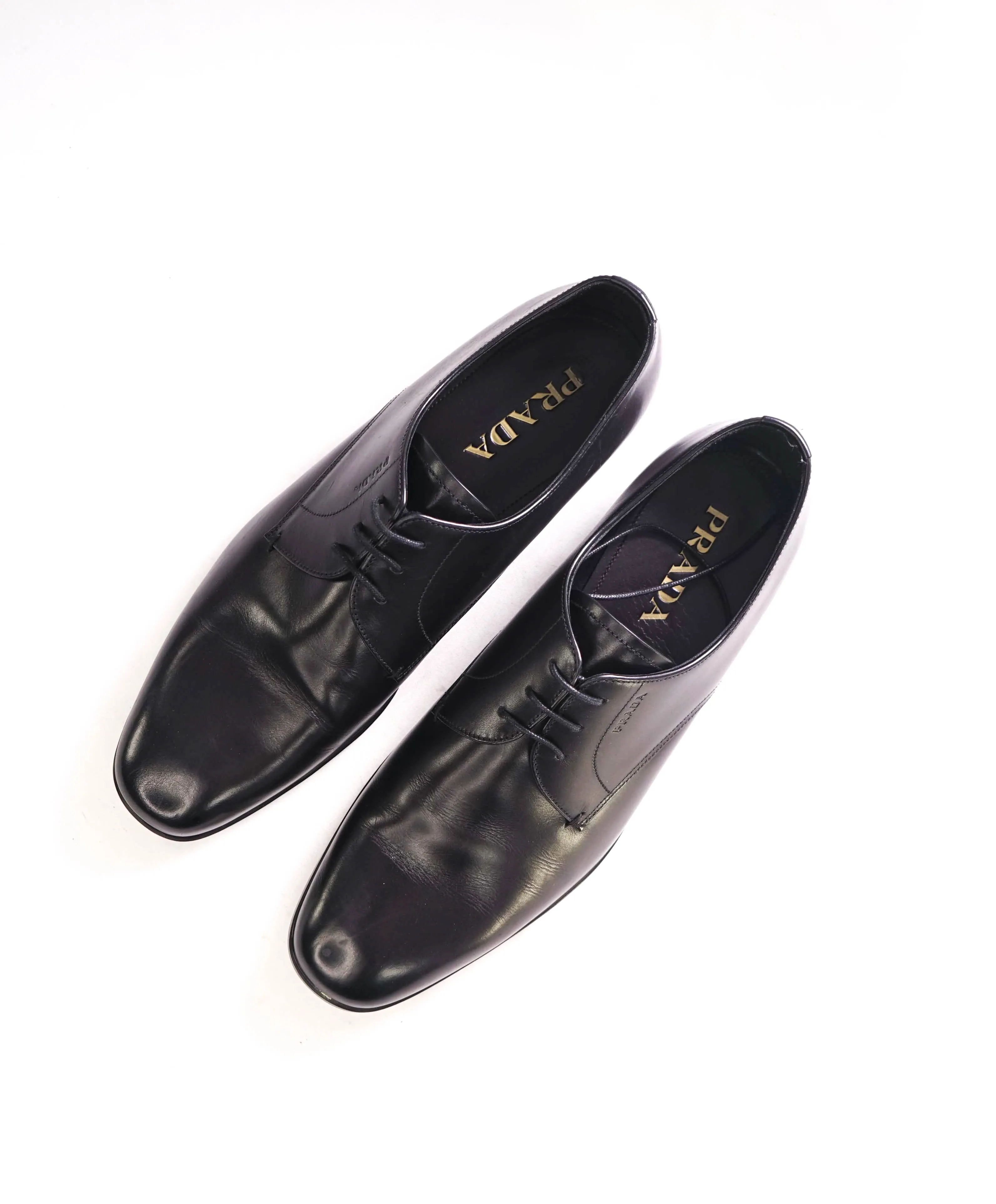$980 PRADA - Leather Cap Toe "CALZATURE" Oxfords W Logo Inset Heel - 10 US
