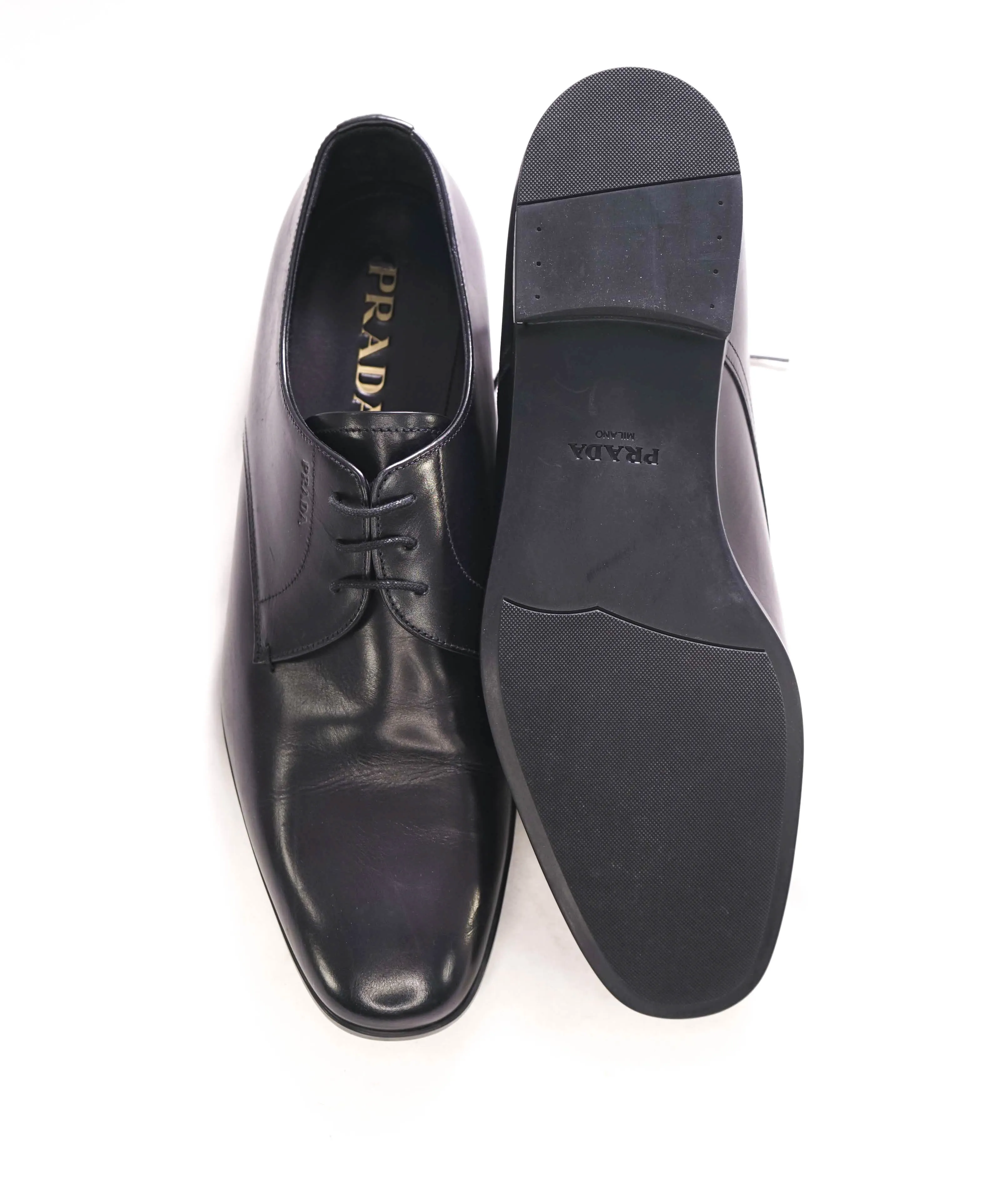 $980 PRADA - Leather Cap Toe "CALZATURE" Oxfords W Logo Inset Heel - 10 US