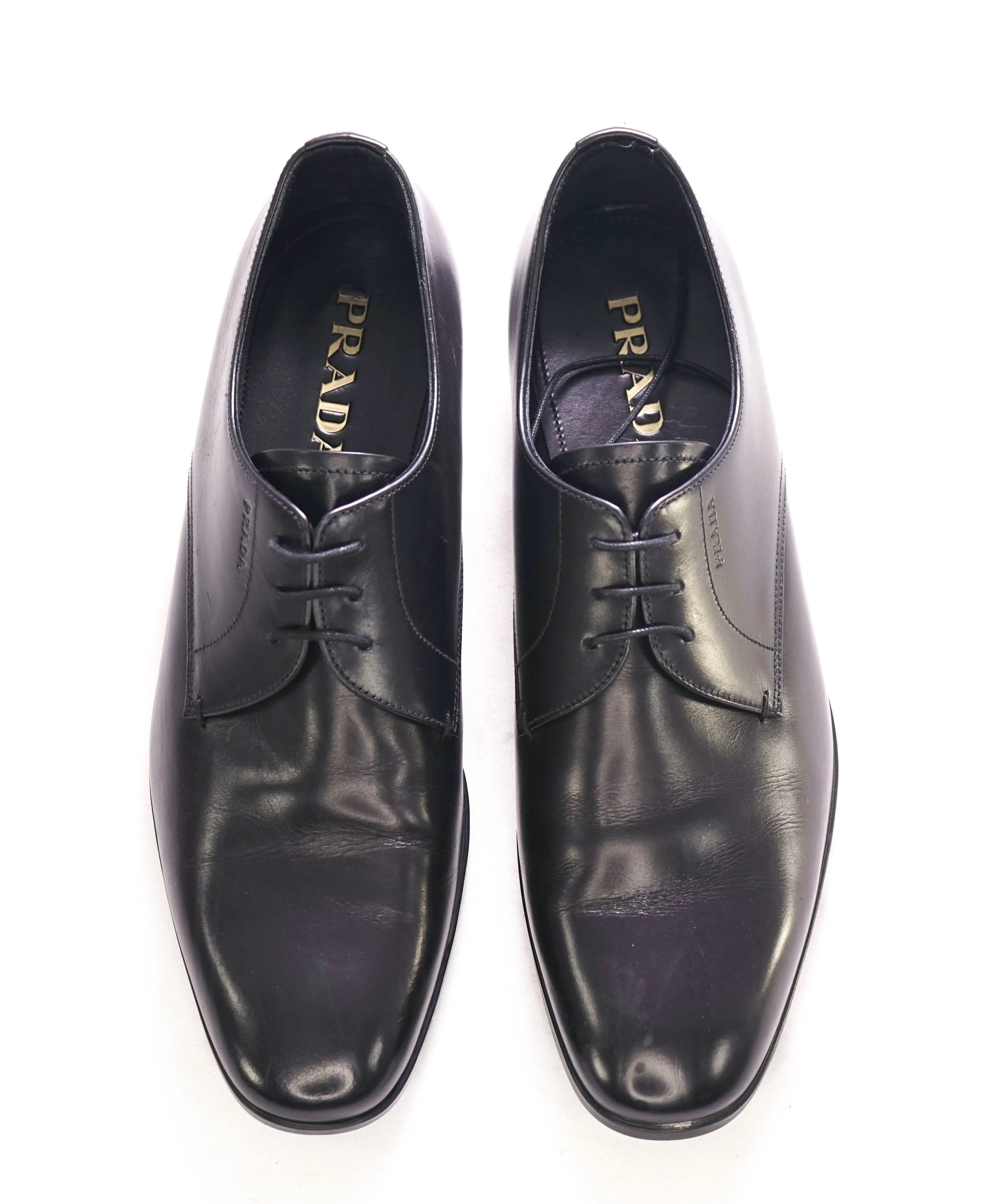 $980 PRADA - Leather Cap Toe "CALZATURE" Oxfords W Logo Inset Heel - 10 US
