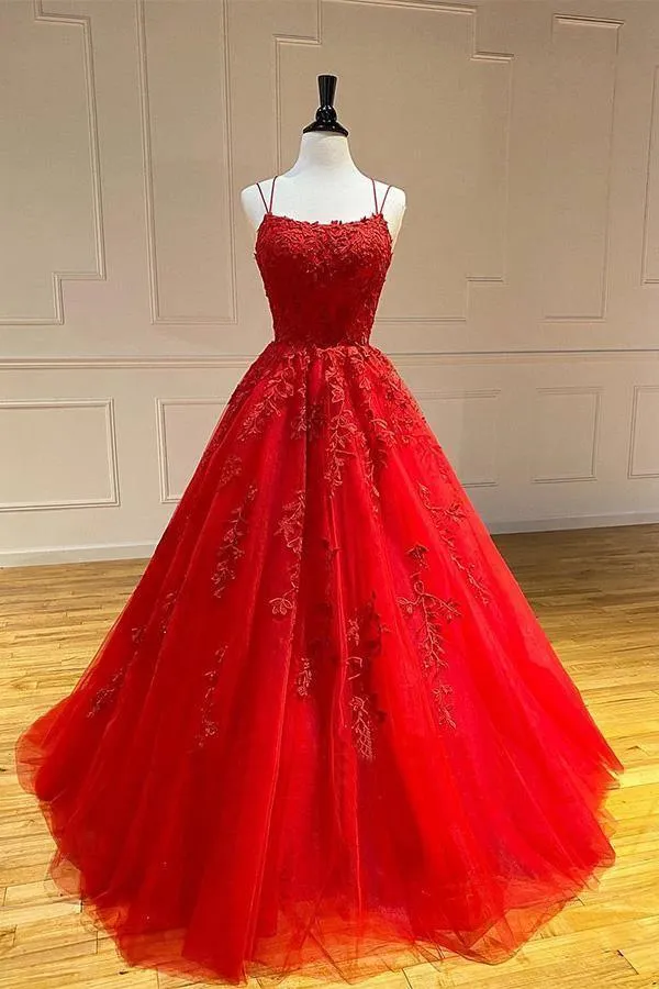 A line Appliques Prom Dresses Spaghetti Straps Long Evening Dress PSK203
