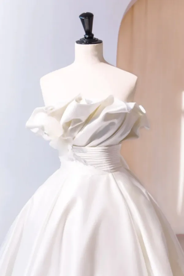 A Line Satin ivory Long Prom Dress, ivory Long Evening Dress APP0863