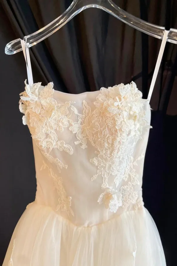 A Line Spaghetti Strap Tulle Lace Long Prom Dress, Beautiful Evening Party Dress APP1020