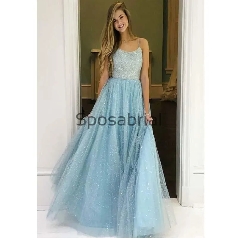 A-line Spaghetti Straps Vintage Tulle Modest Prom Dresses PD2023
