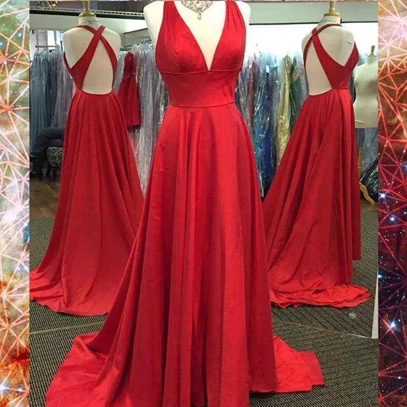A-Line V-Neck Floor-Length Split Front Prom Dress, Evening Dress YZ211038