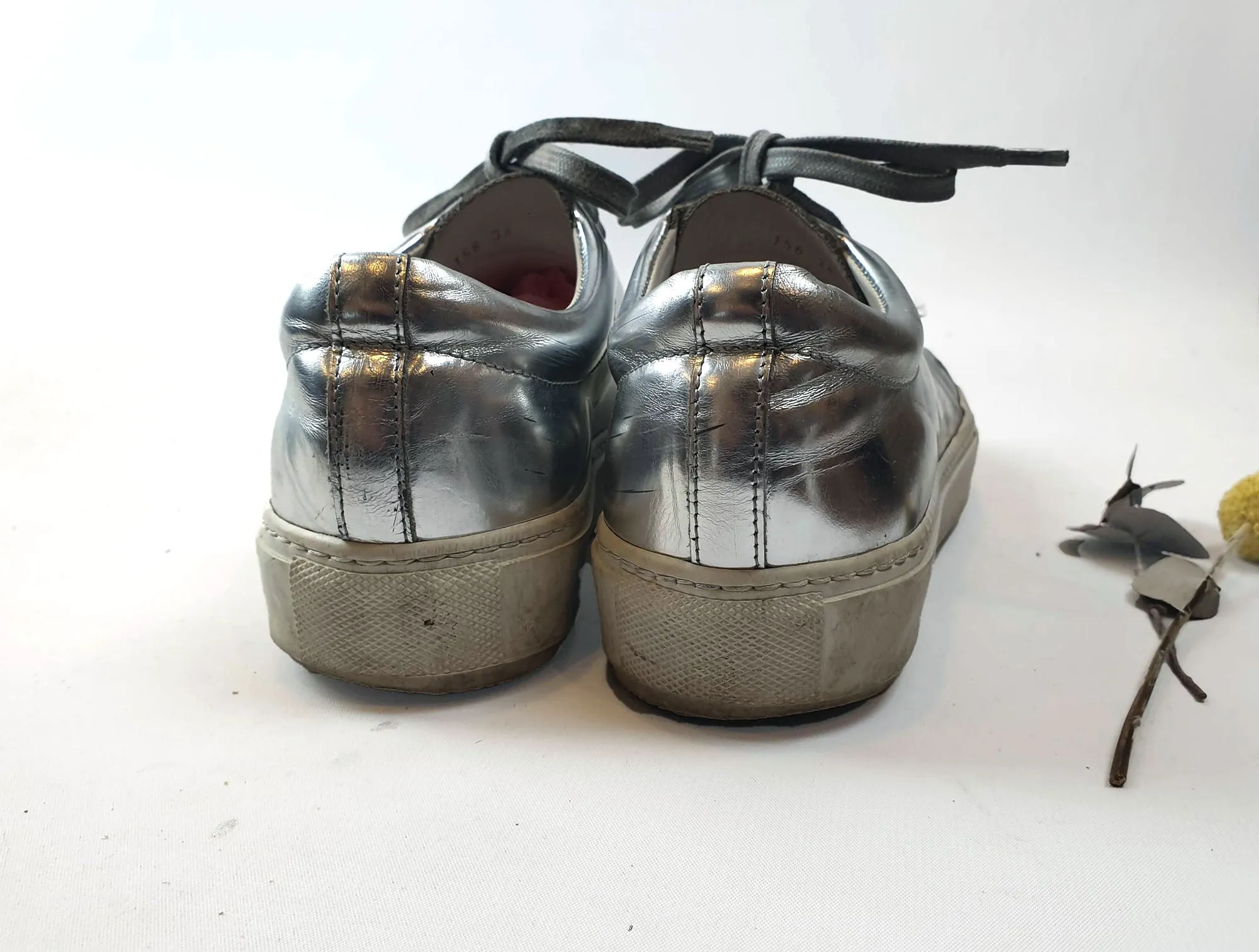 Acne Studios silver leather lace up shoes size 38