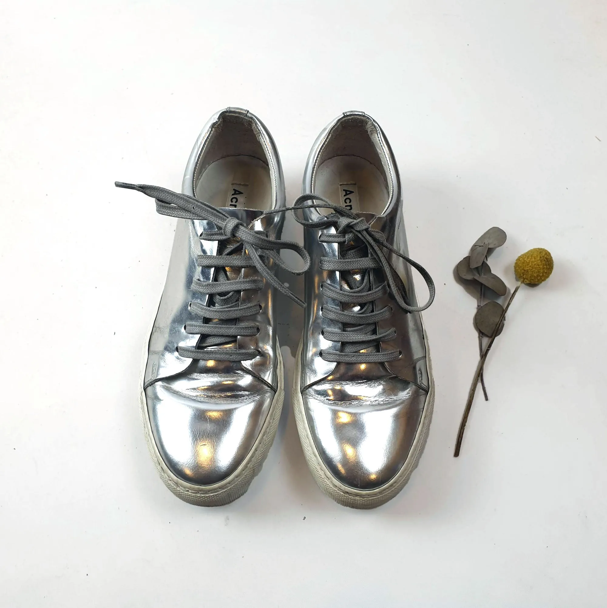 Acne Studios silver leather lace up shoes size 38