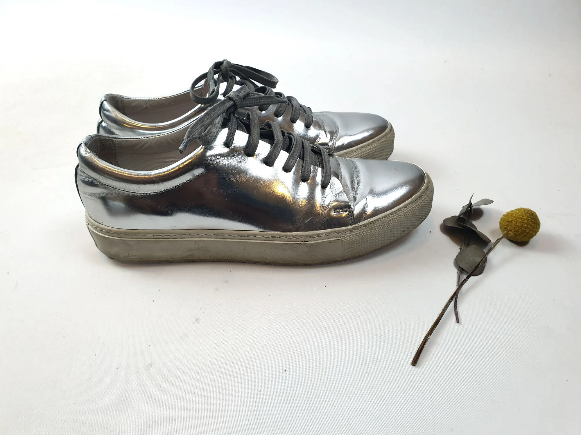 Acne Studios silver leather lace up shoes size 38