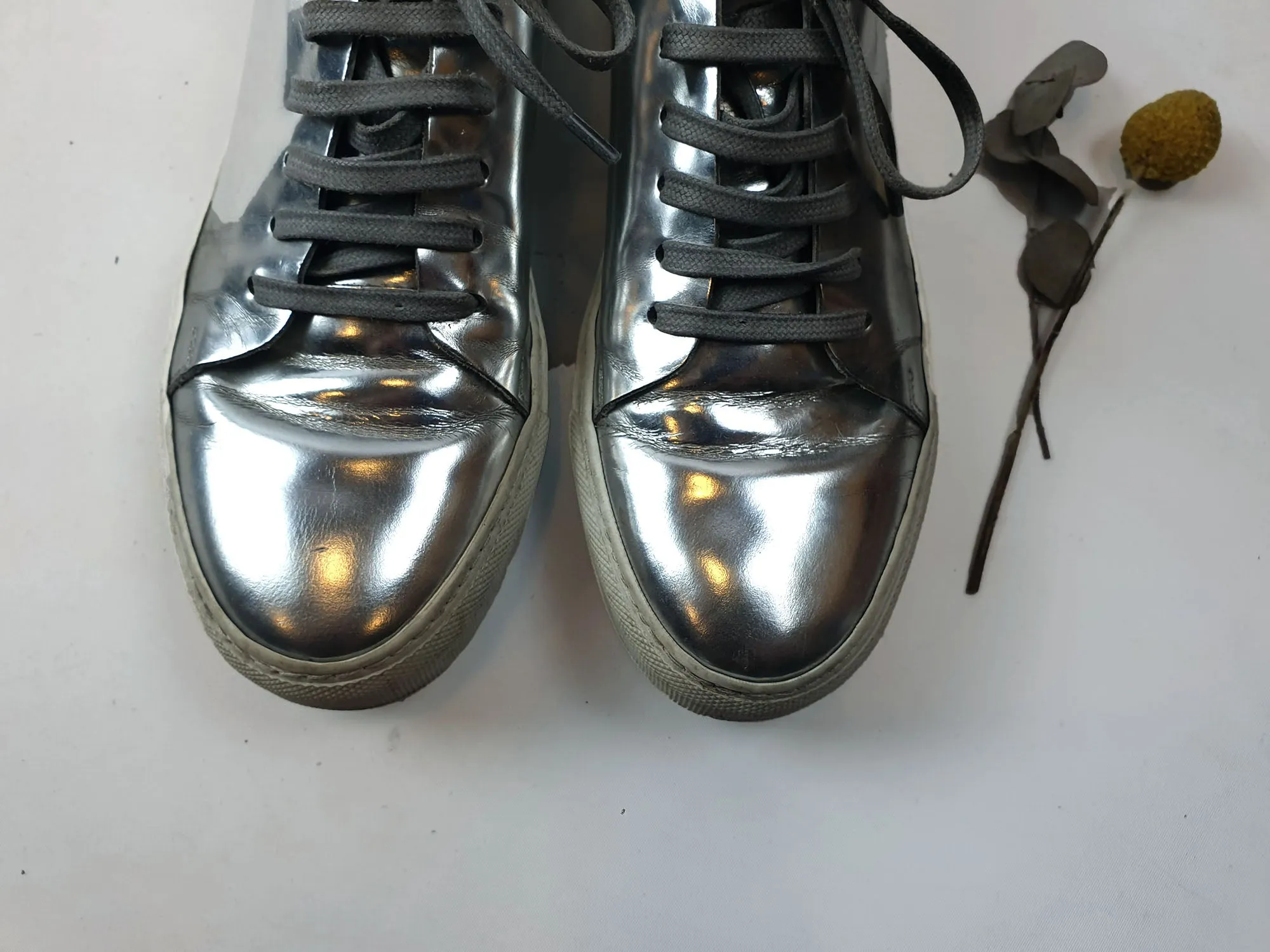 Acne Studios silver leather lace up shoes size 38
