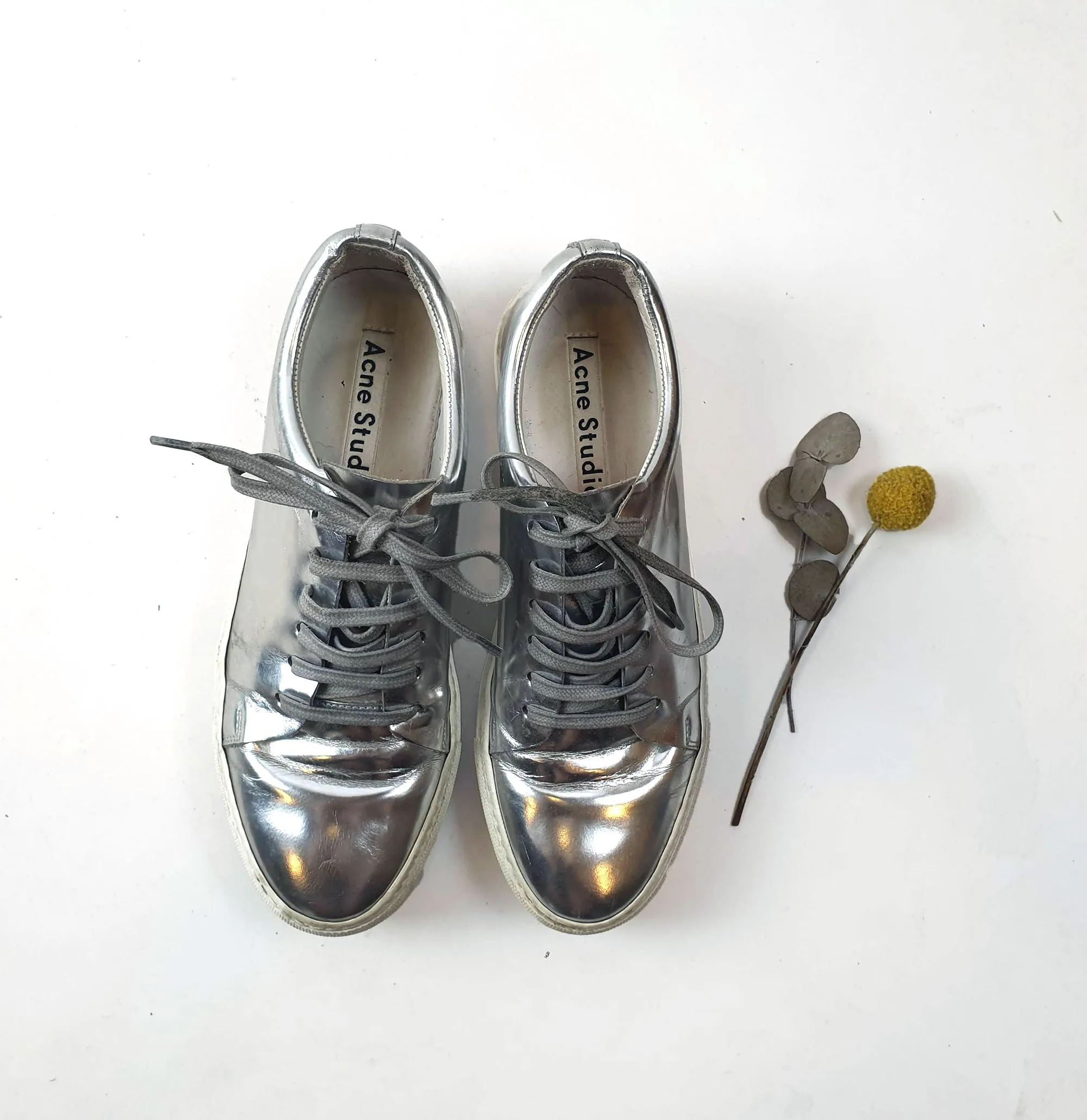 Acne Studios silver leather lace up shoes size 38