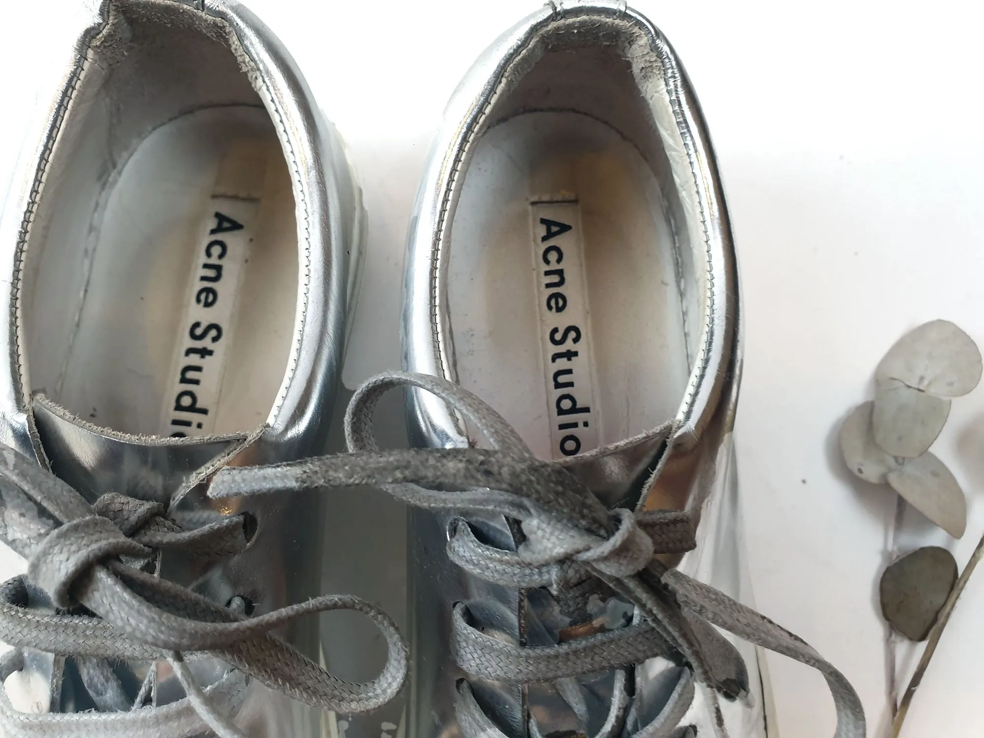 Acne Studios silver leather lace up shoes size 38