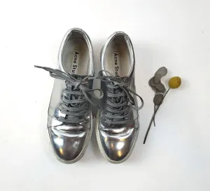 Acne Studios silver leather lace up shoes size 38