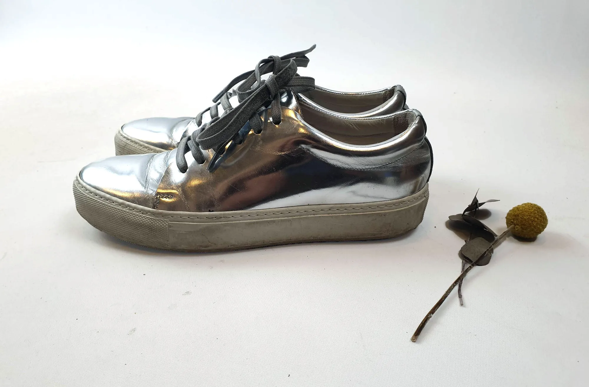 Acne Studios silver leather lace up shoes size 38