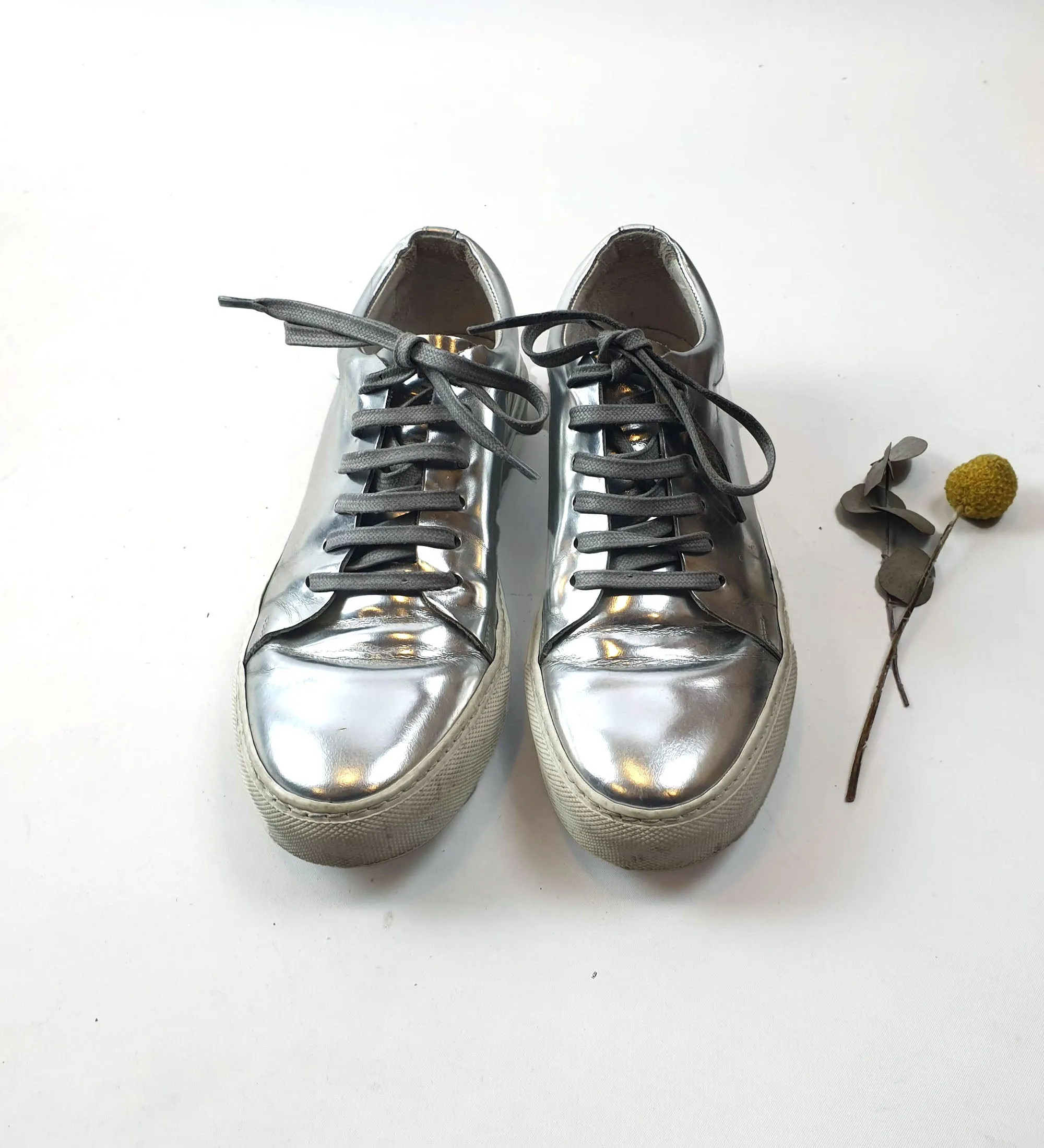 Acne Studios silver leather lace up shoes size 38