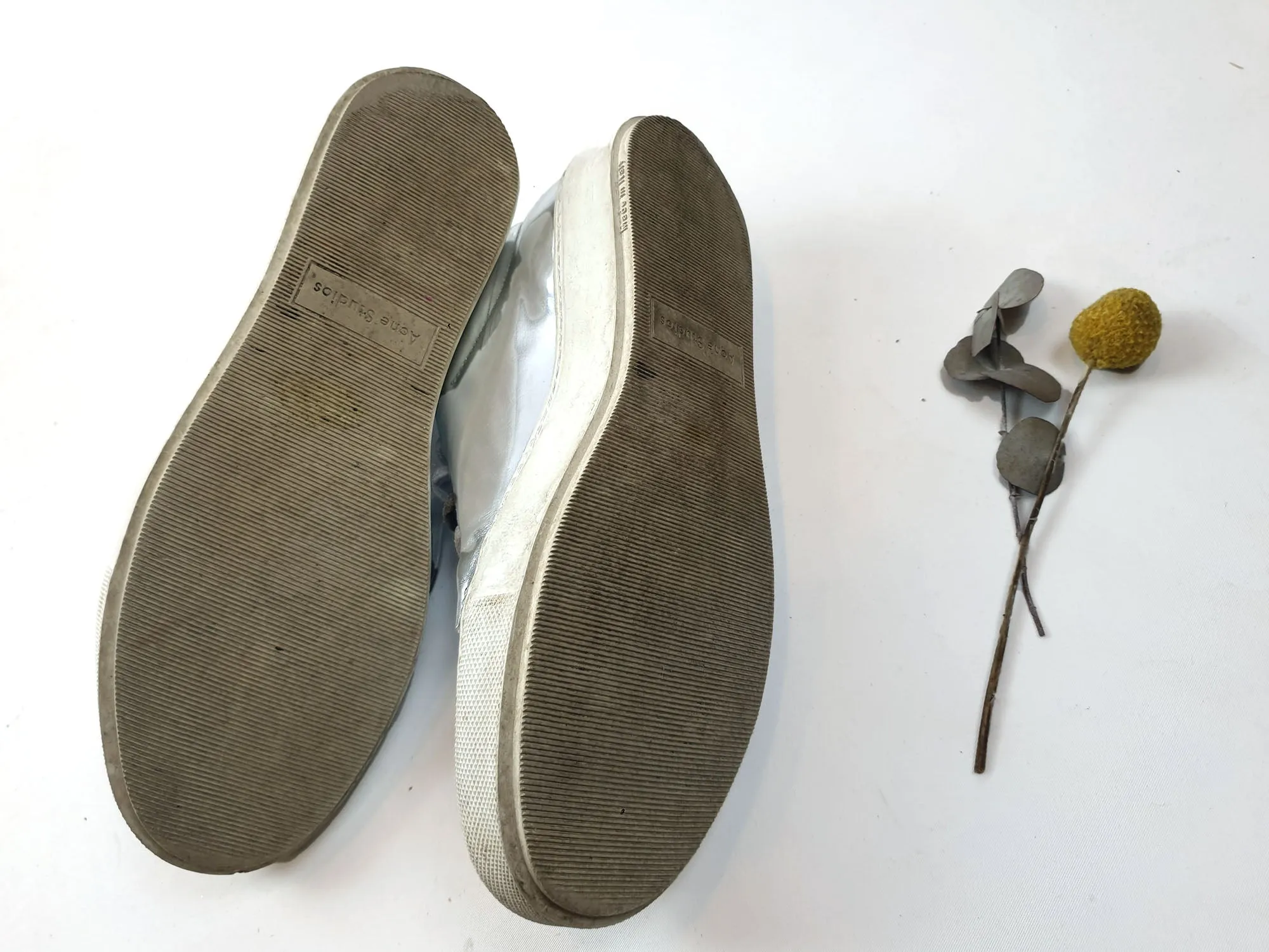 Acne Studios silver leather lace up shoes size 38