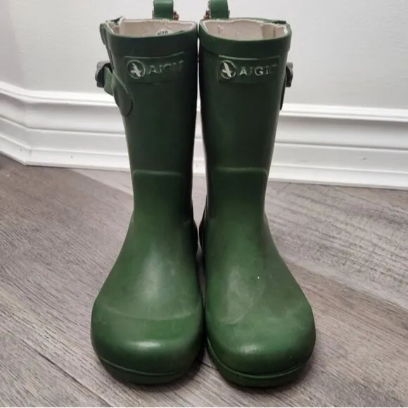 Aigle Toddler Forest Green Woodypop Wellies Rubber Rainboots Size 26 EU/9.5 T